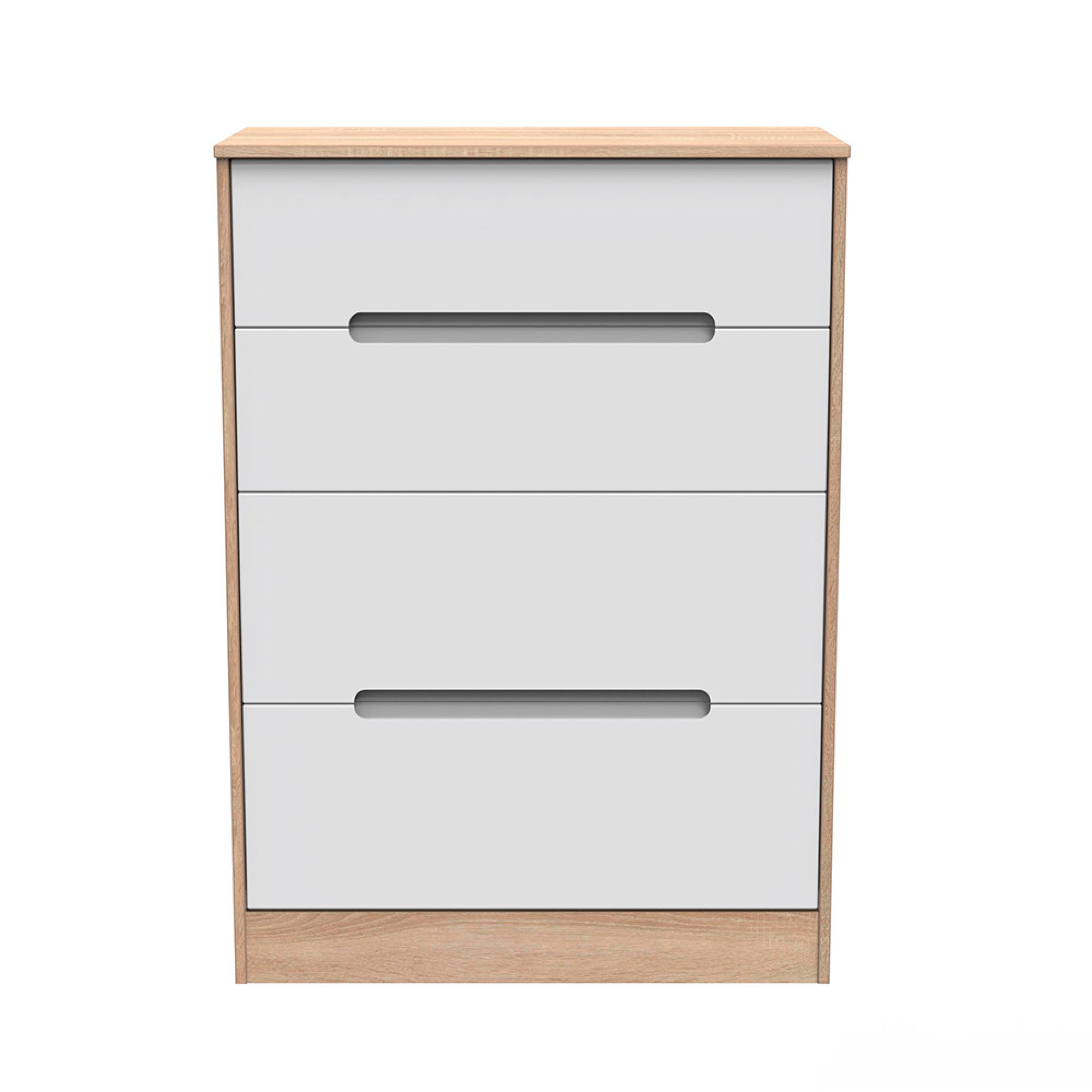 Monaco Chest - Deep - 4 Drawer - White Matt and Oak