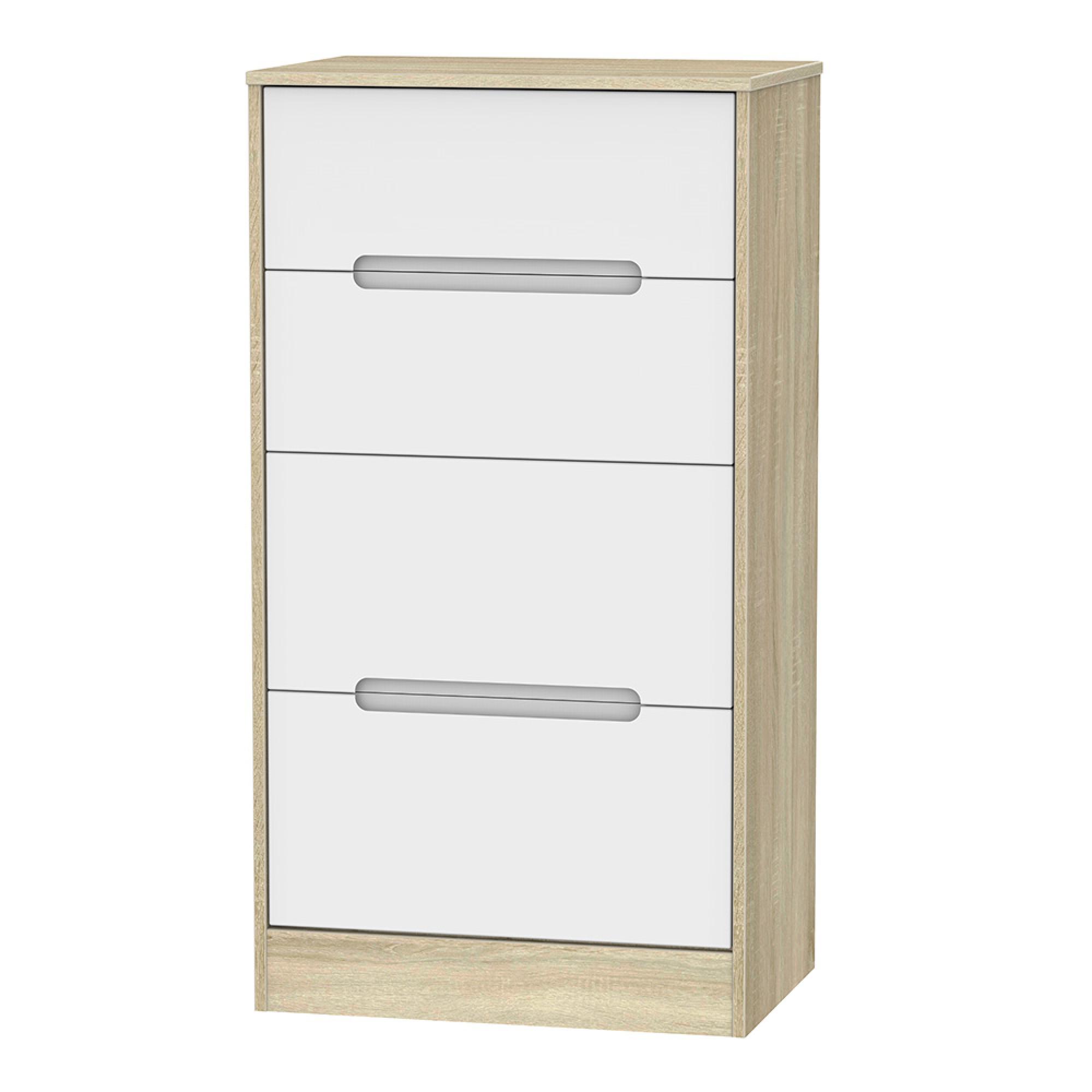 Monaco Chest - Deep Midi - 4 Drawer - White Matt and Oak