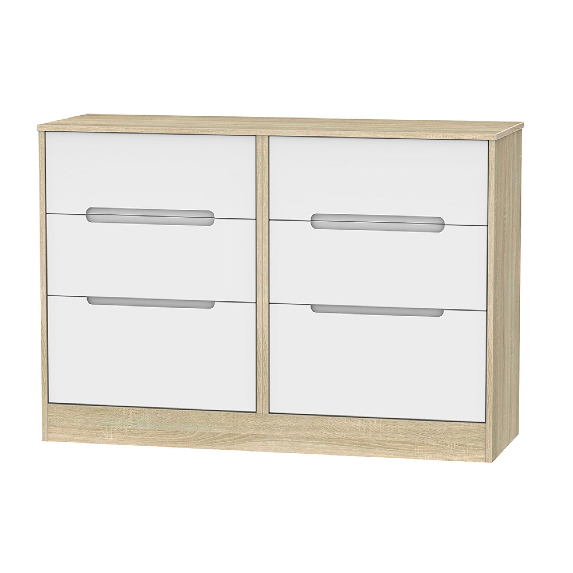 Monaco Chest - Midi - 6 Drawer - White Matt and Oak