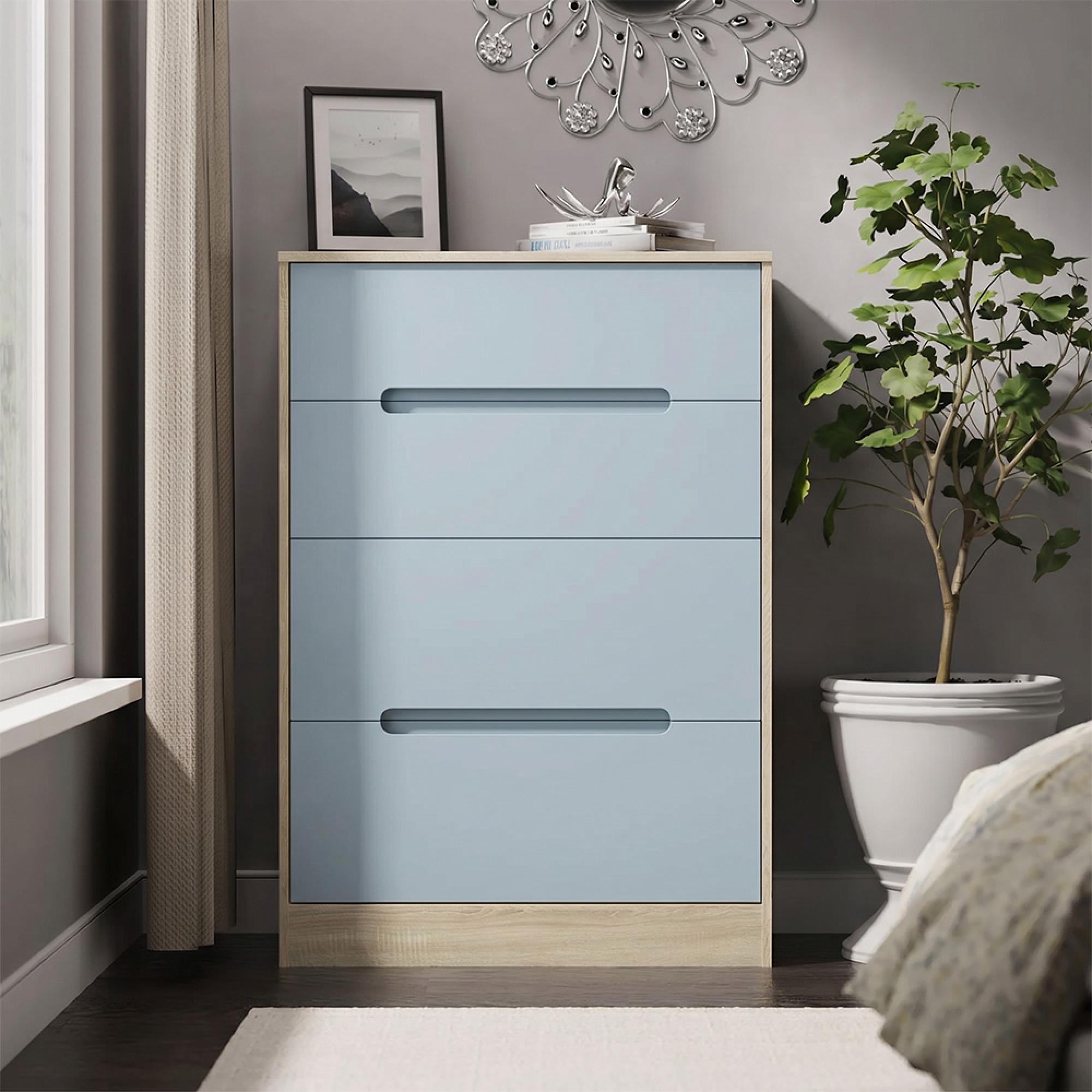 Monaco Chest - Deep - 4 Drawer - Denim and Oak