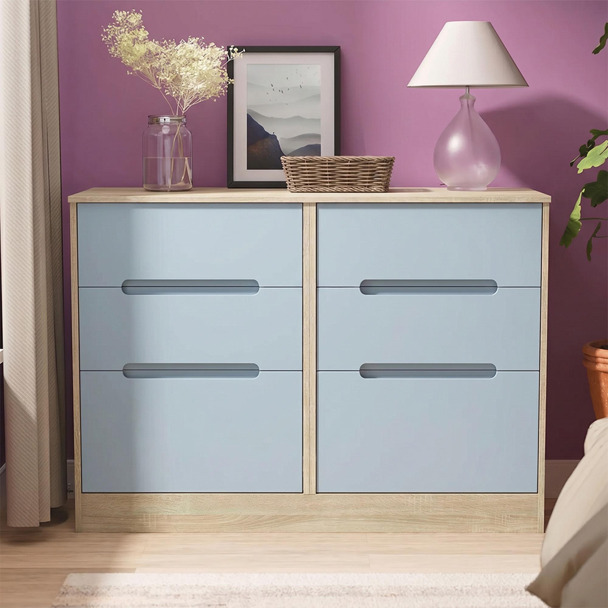 Monaco Chest - Midi - 6 Drawer - Denim and Oak