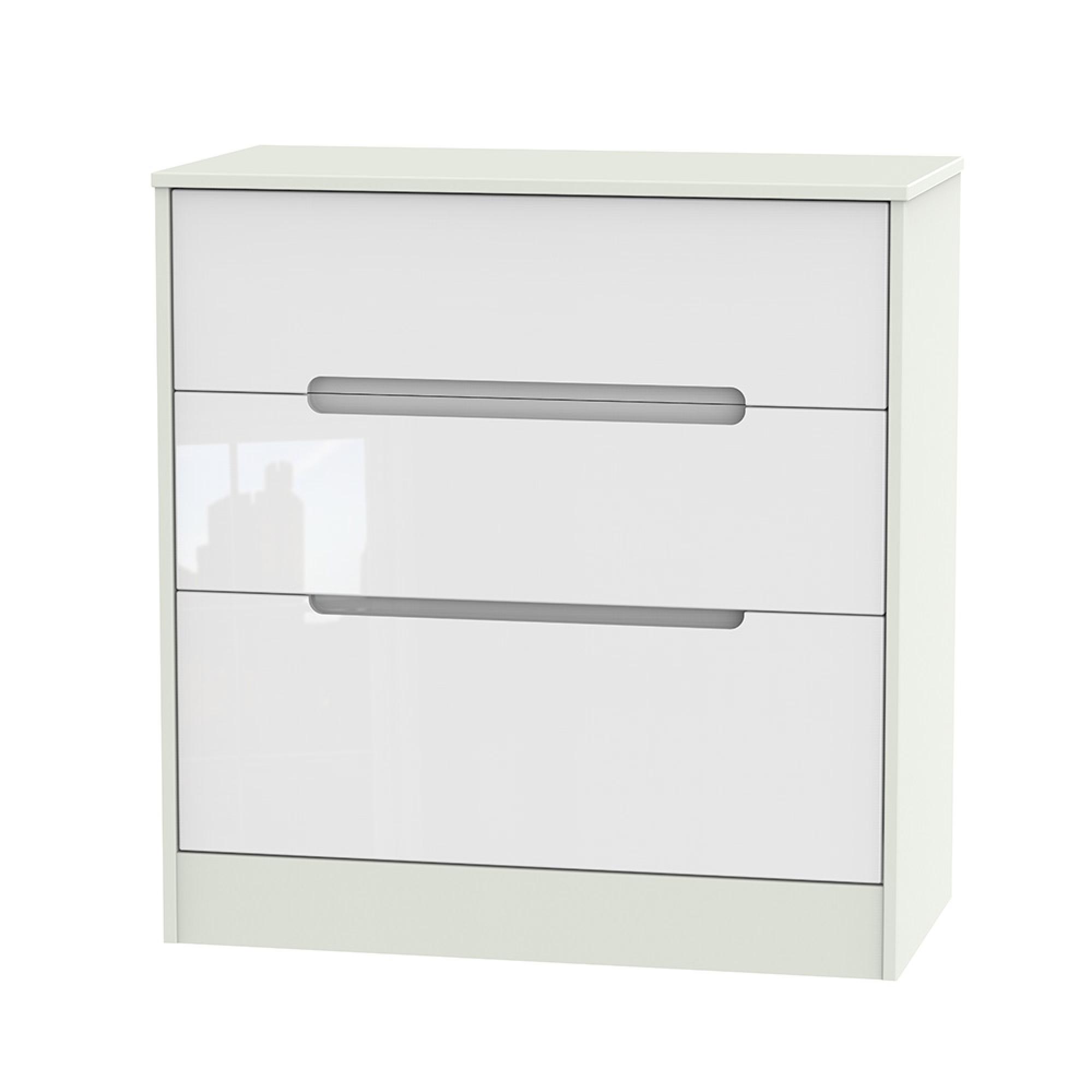 Monaco Chest - Deep - 3 Drawer - White Gloss and Cashmere