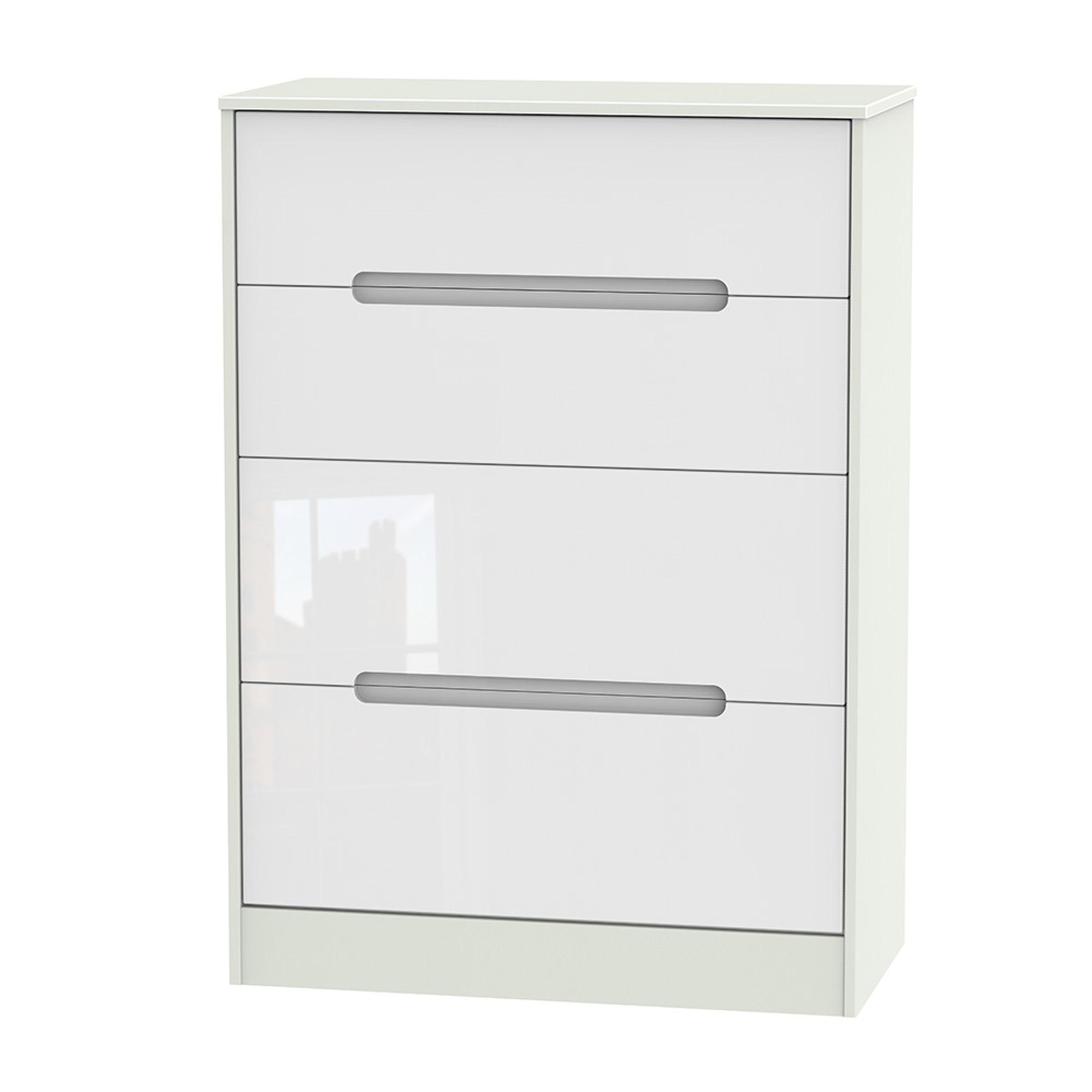 Monaco Chest - Deep - 4 Drawer - White Gloss and Cashmere