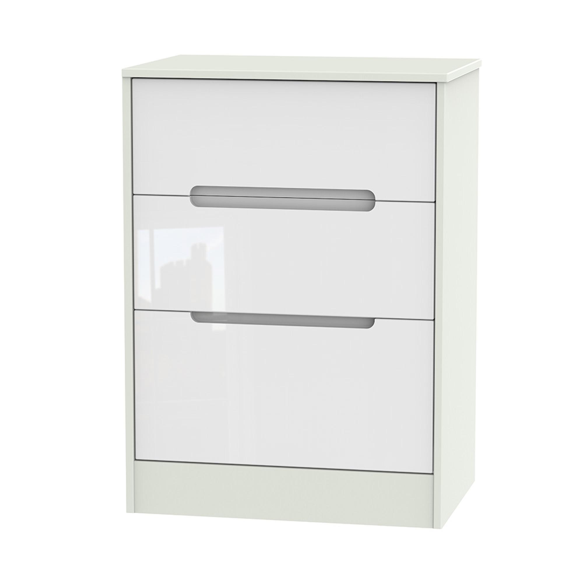 Monaco Chest - Deep Midi - 3 Drawer - White Gloss and Cashmere