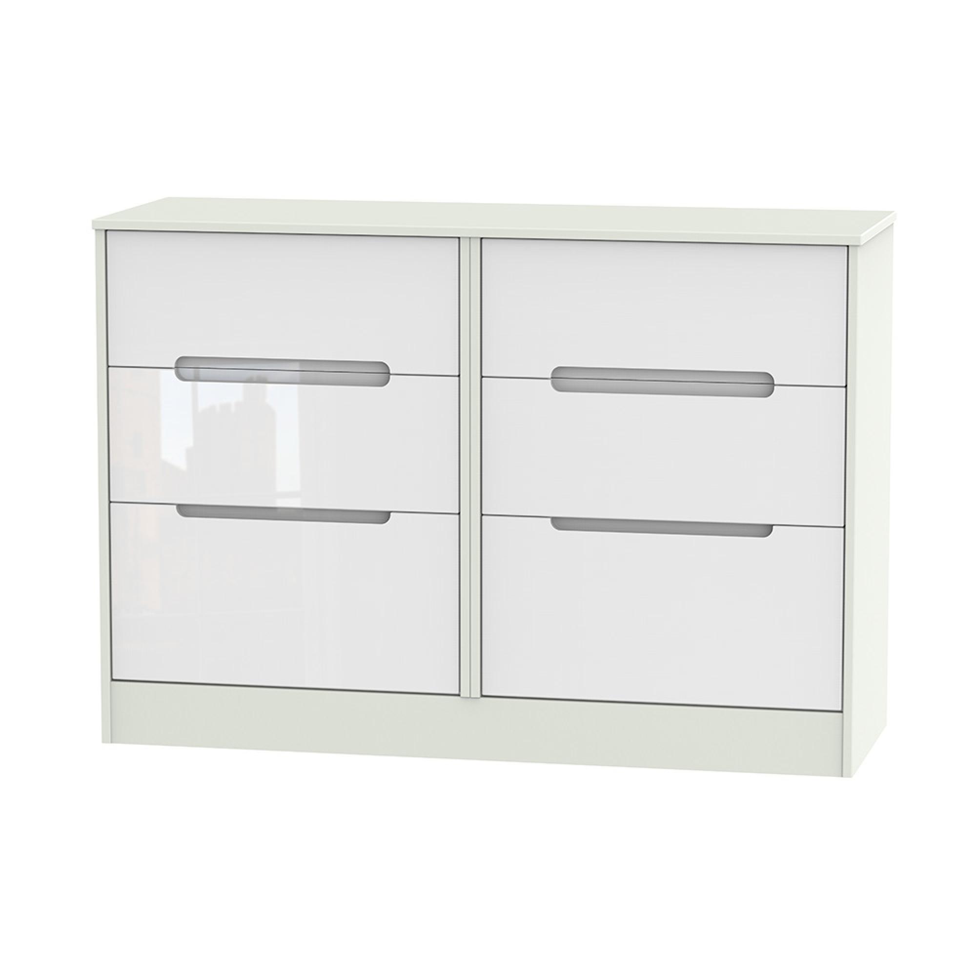 Monaco Chest - Midi - 6 Drawer - White Gloss and Cashmere