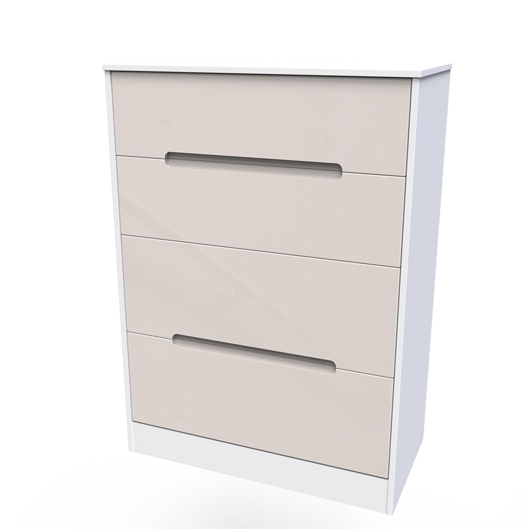 Monaco Chest - Deep - 4 Drawer - Cashmere Gloss and White