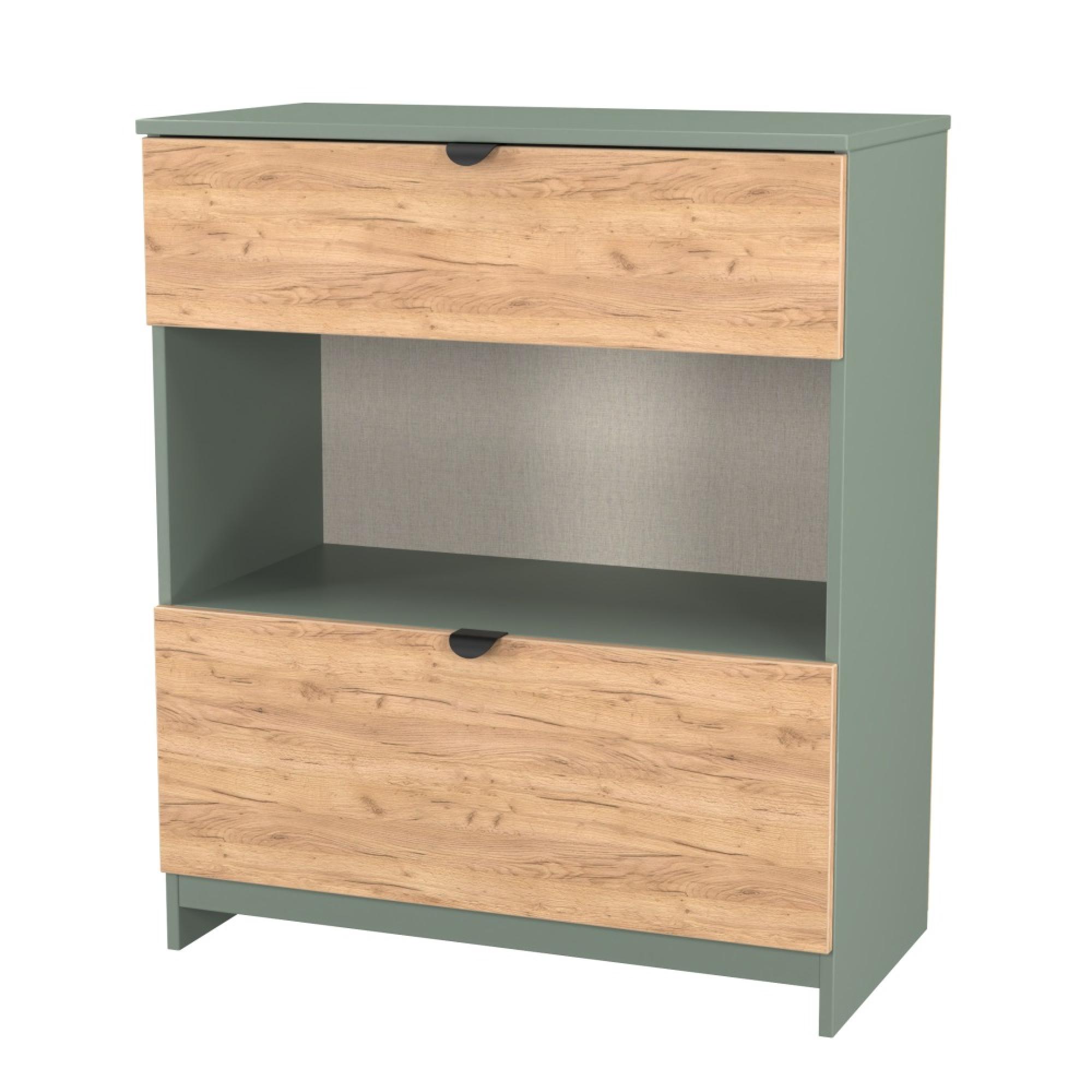Bora Chest - 2 Drawer - Deep - Gold Craft Oak and Reed Green