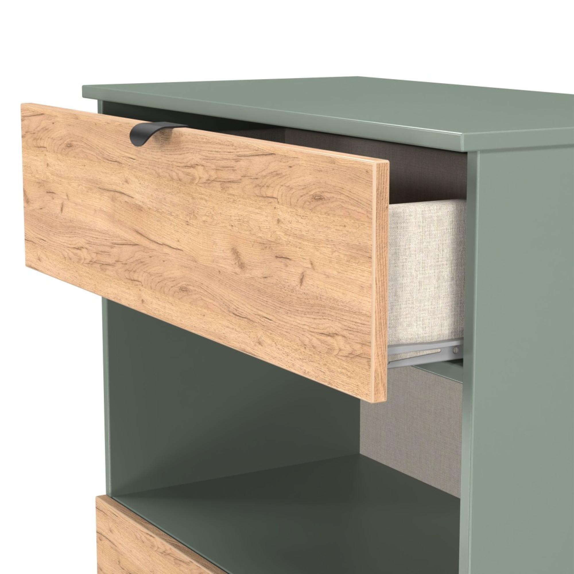 Bora Chest - 2 Drawer - Deep - Gold Craft Oak and Reed Green