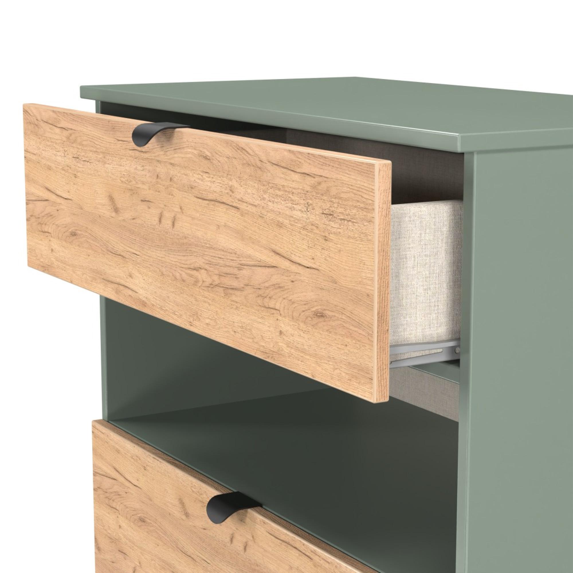 Bora Chest - 3 Drawer - Deep - Gold Craft Oak and Reed Green