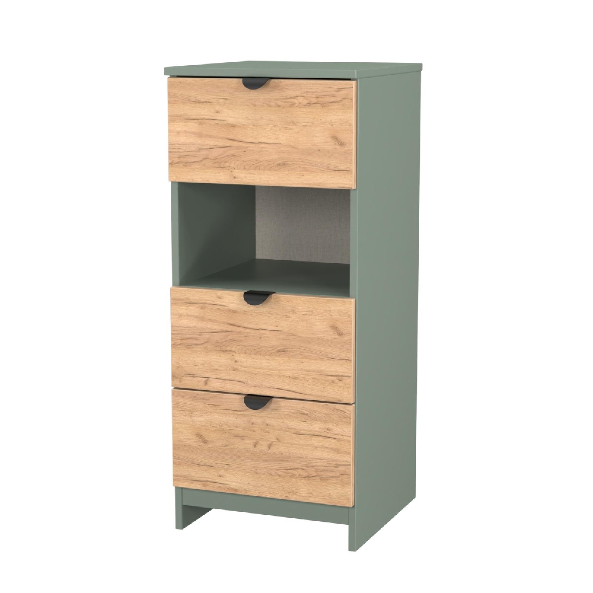 Bora Chest - 3 Drawer - Gold Craft Oak and Reed Green