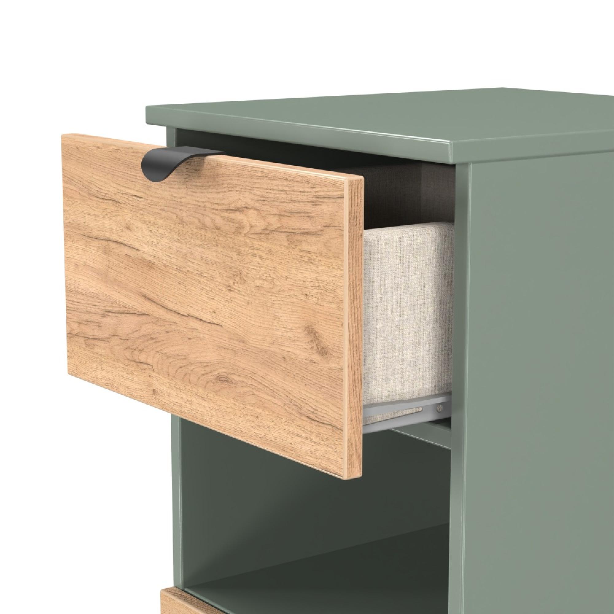 Bora Chest - 3 Drawer - Gold Craft Oak and Reed Green