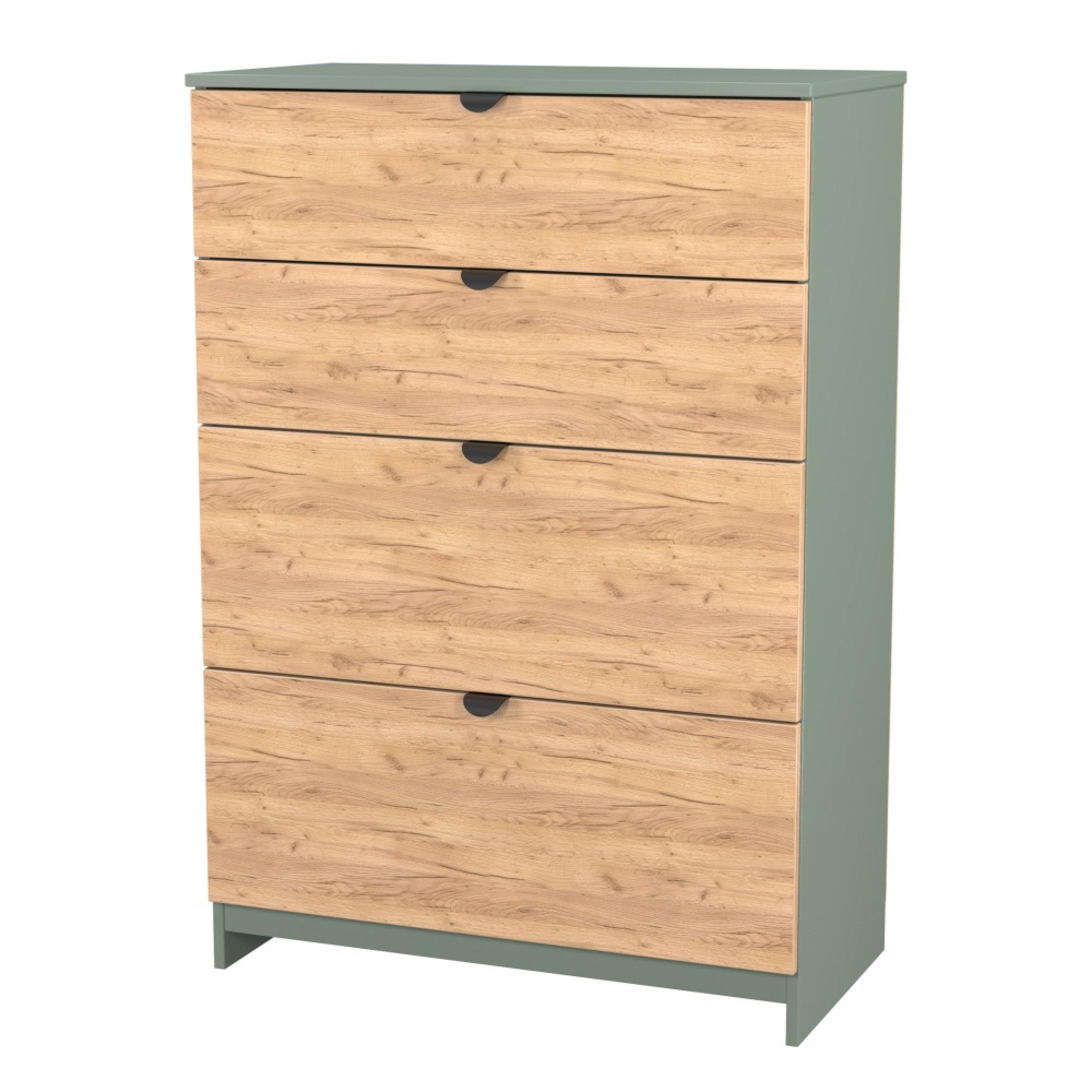 Bora Chest - 4 Drawer - Deep - Gold Craft Oak and Reed Green