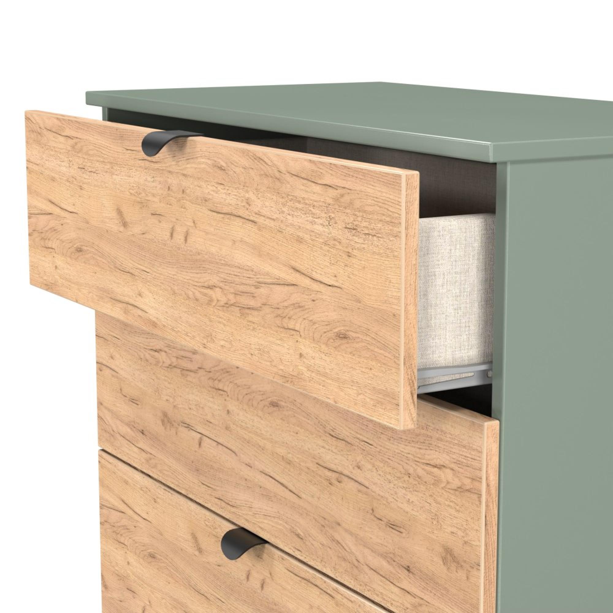 Bora Chest - 4 Drawer - Deep - Gold Craft Oak and Reed Green