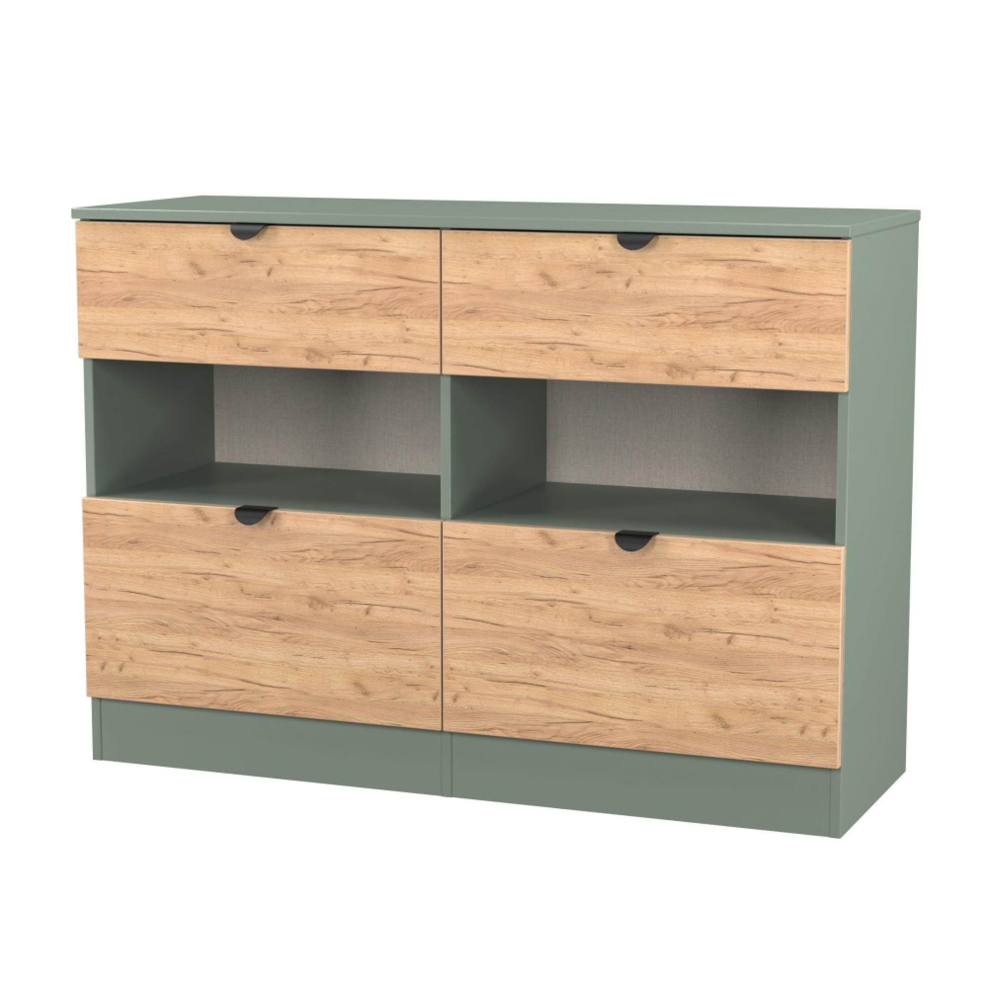 Bora Chest - 4 Drawer - Midi - Gold Craft Oak and Reed Green