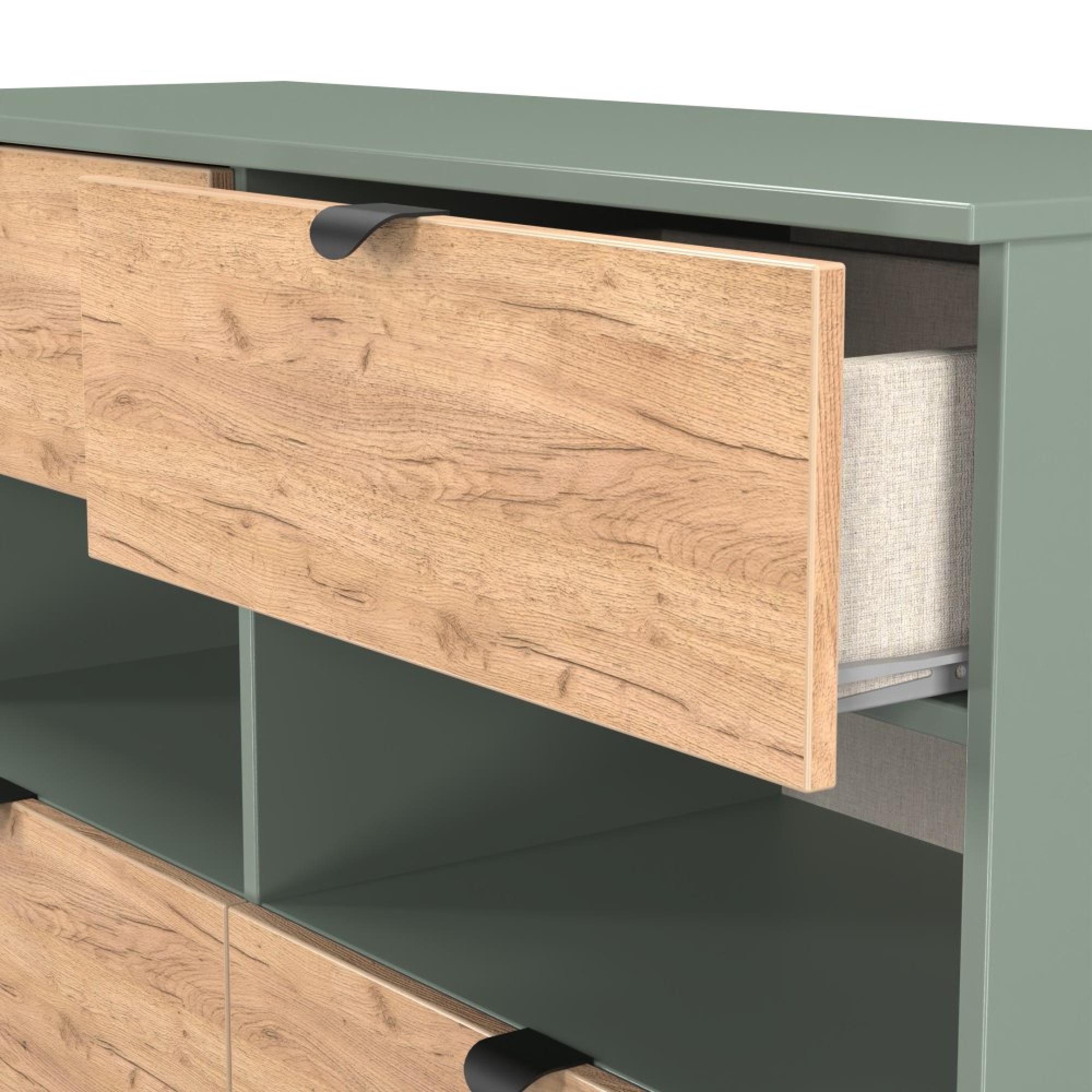 Bora Chest - 4 Drawer - Midi - Gold Craft Oak and Reed Green