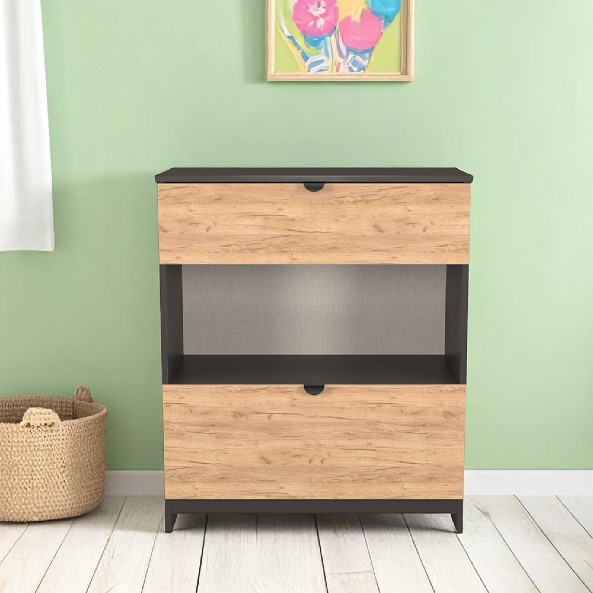 Bora Chest - 2 Drawer - Deep - Gold Craft Oak and Graphite