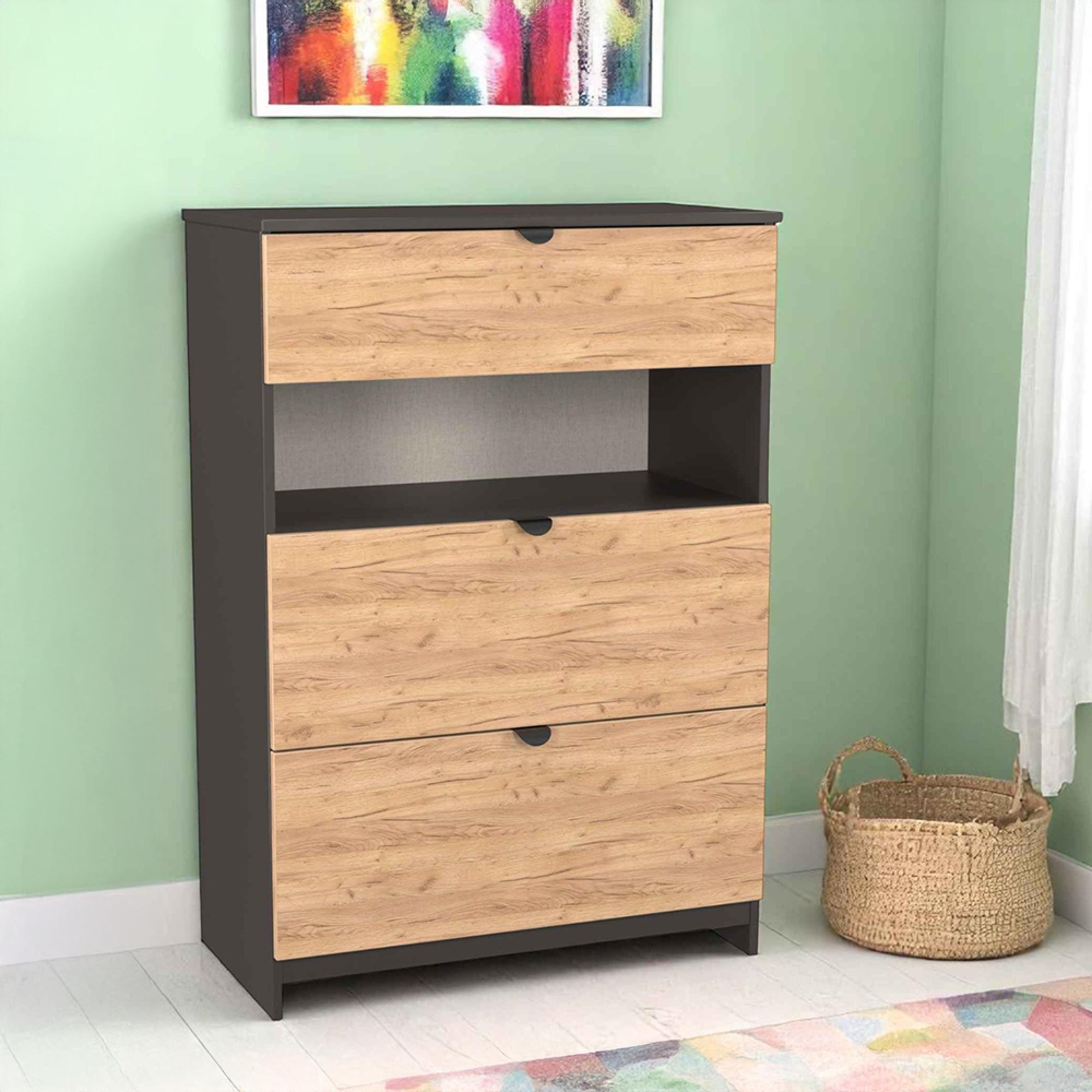 Bora Chest - 3 Drawer - Deep - Gold Craft Oak and Graphite