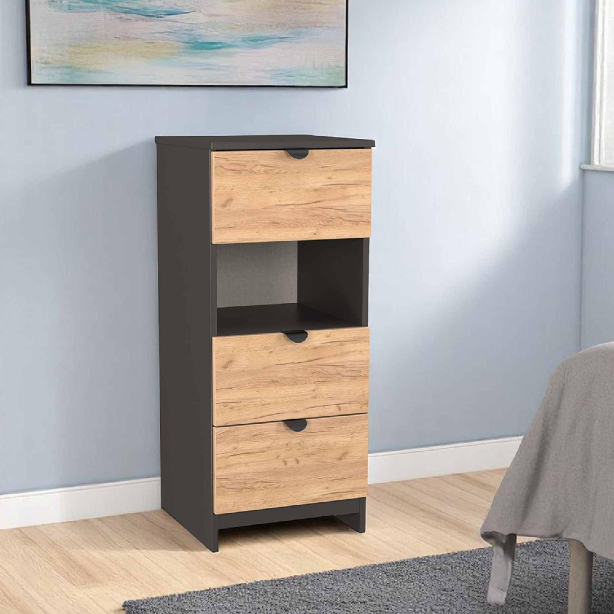 Bora Chest - 3 Drawer - Gold Craft Oak and Graphite