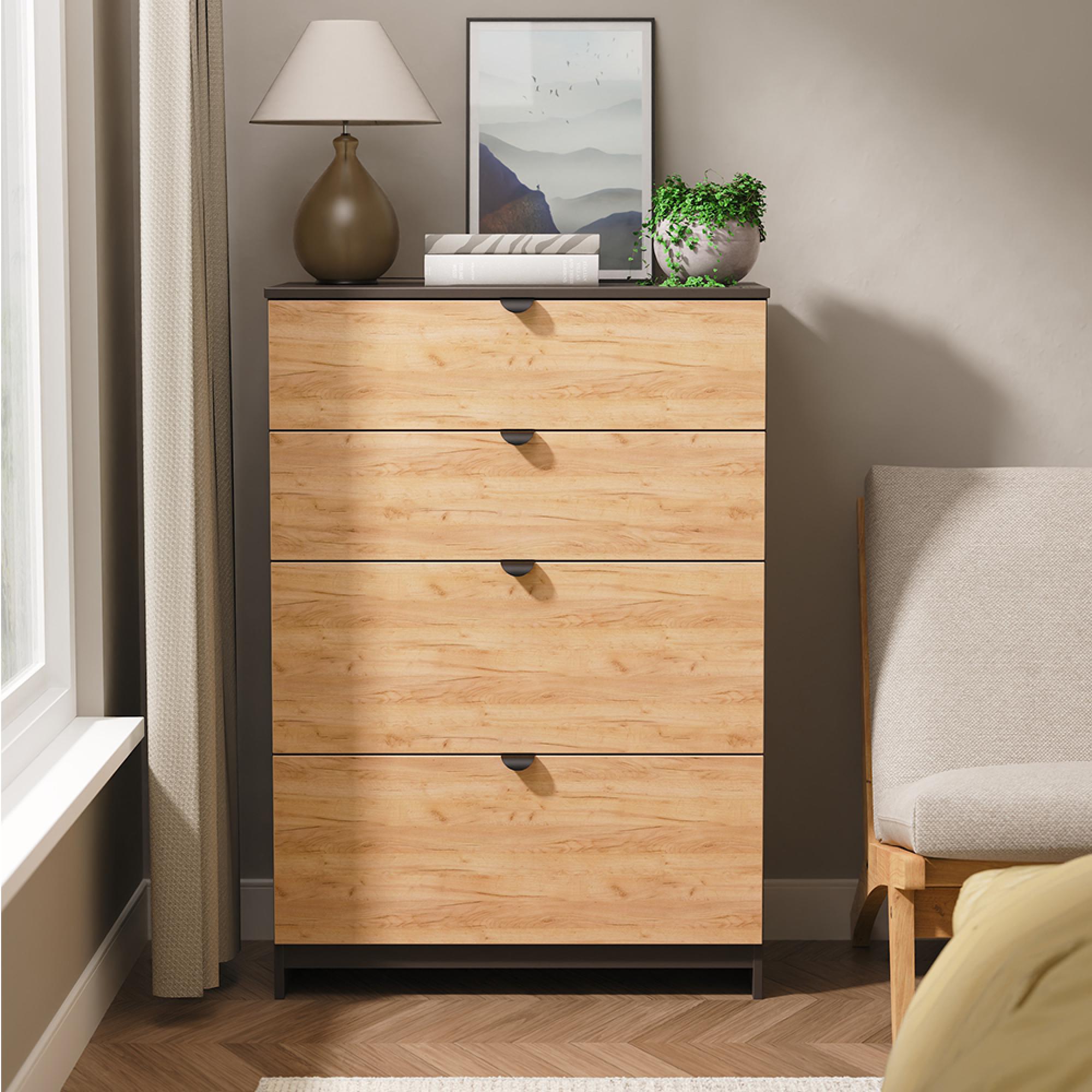 Bora Chest - 4 Drawer - Deep - Gold Craft Oak and Graphite