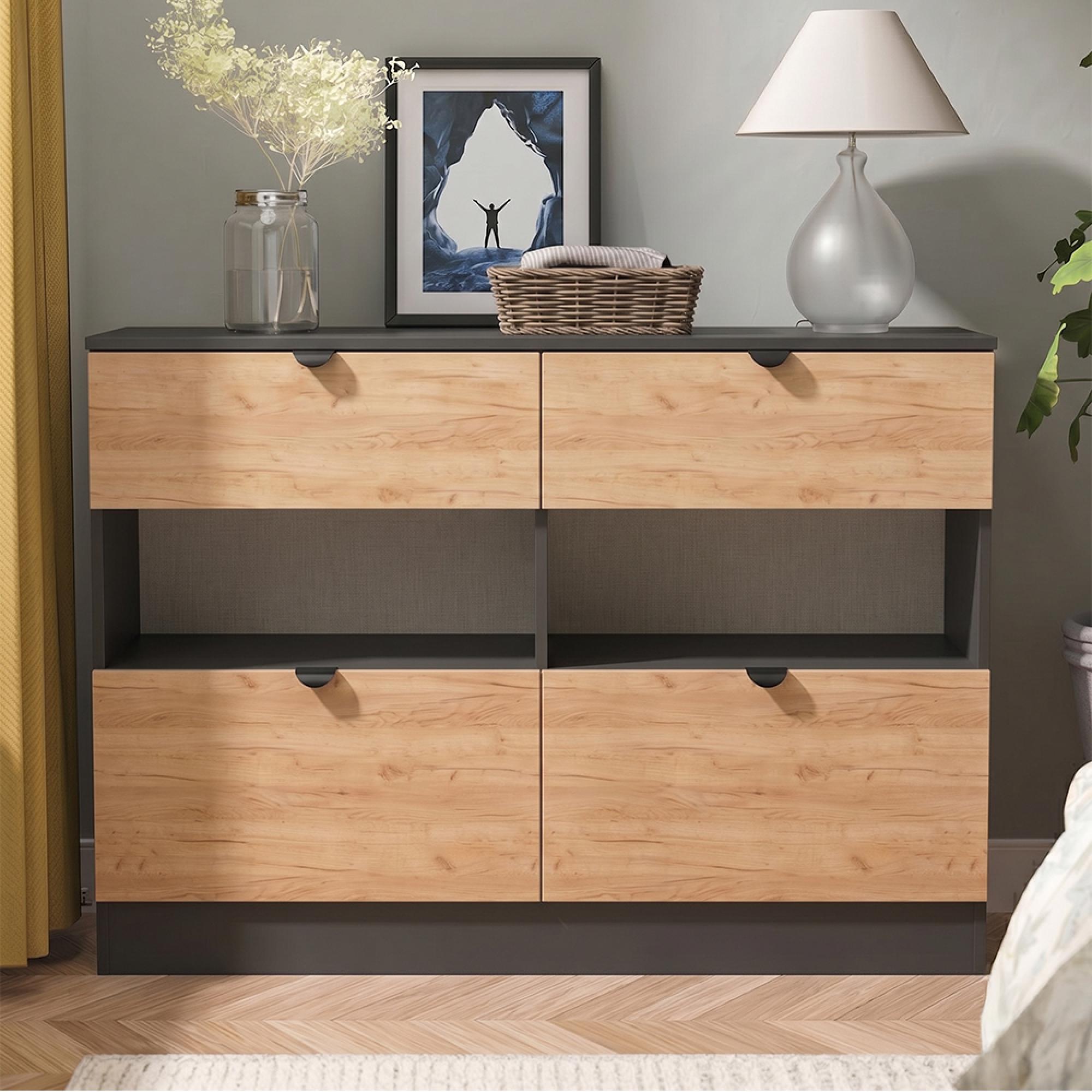 Bora Chest - 4 Drawer - Midi - Gold Craft Oak and Graphite