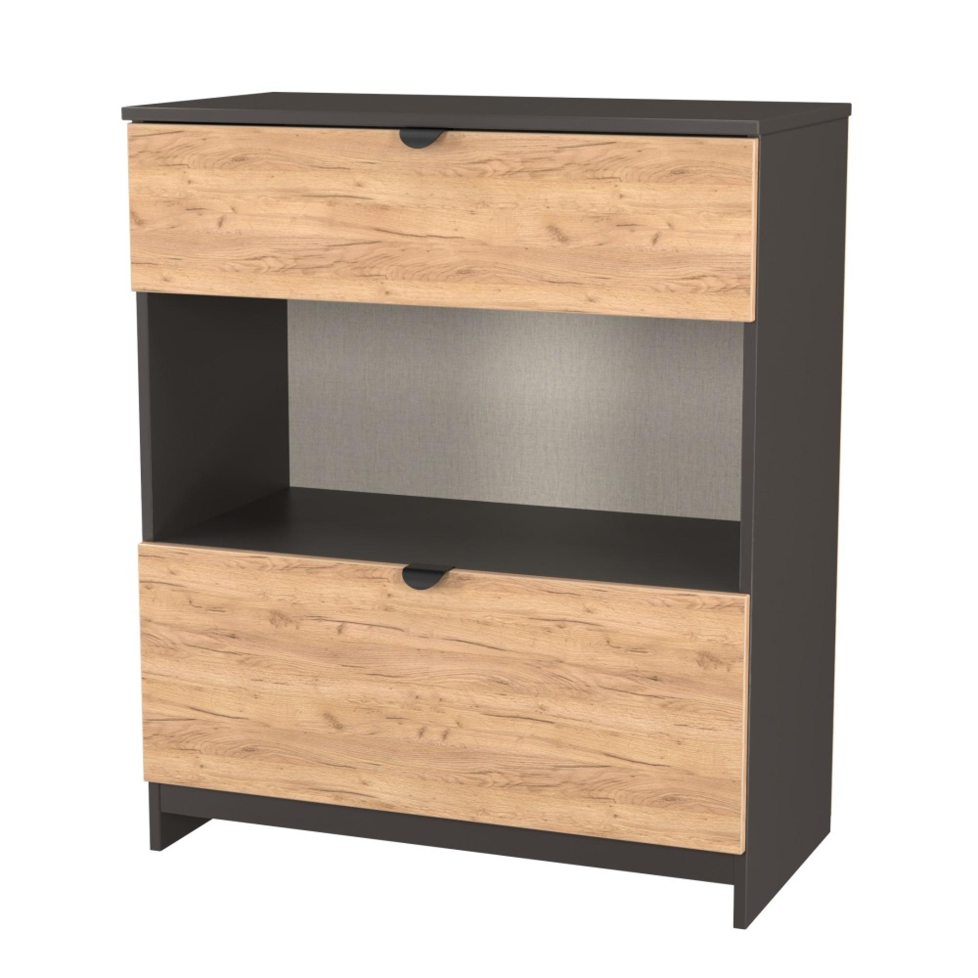 Bora Chest - 2 Drawer - Deep - Gold Craft Oak and Graphite