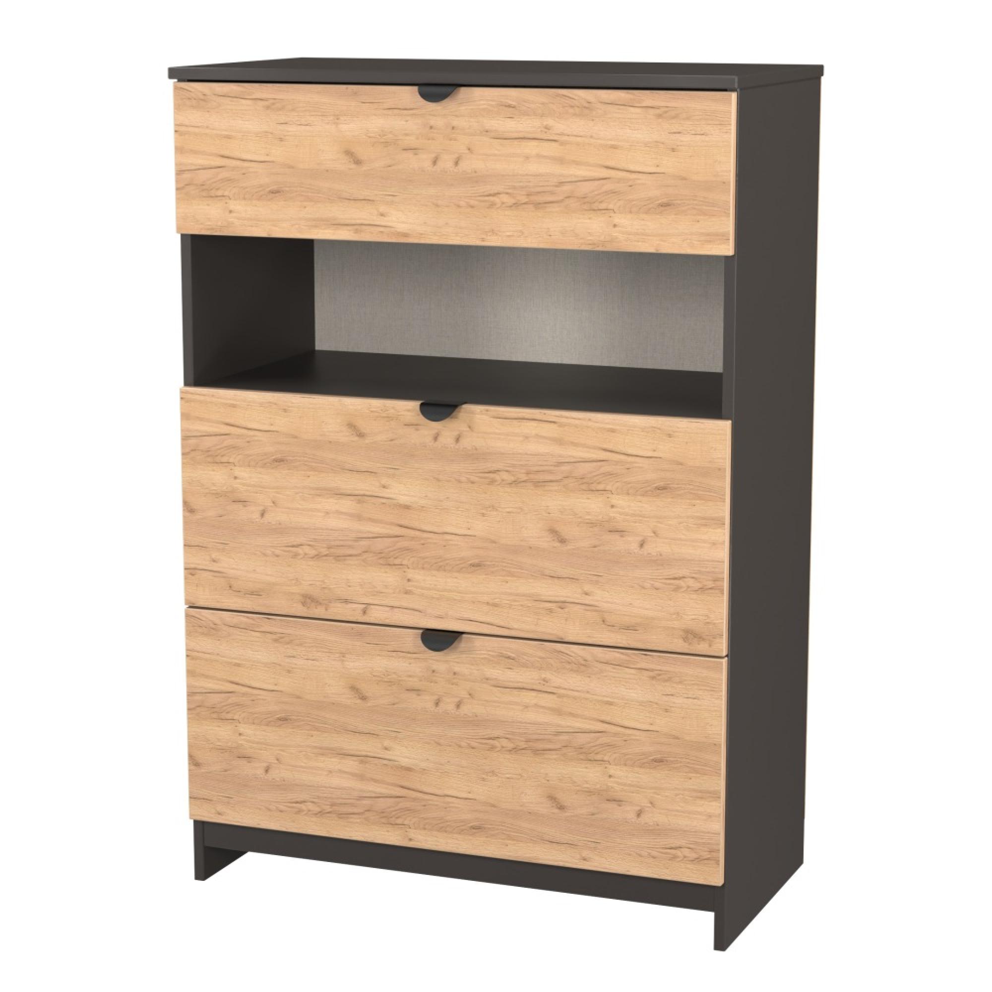Bora Chest - 3 Drawer - Deep - Gold Craft Oak and Graphite