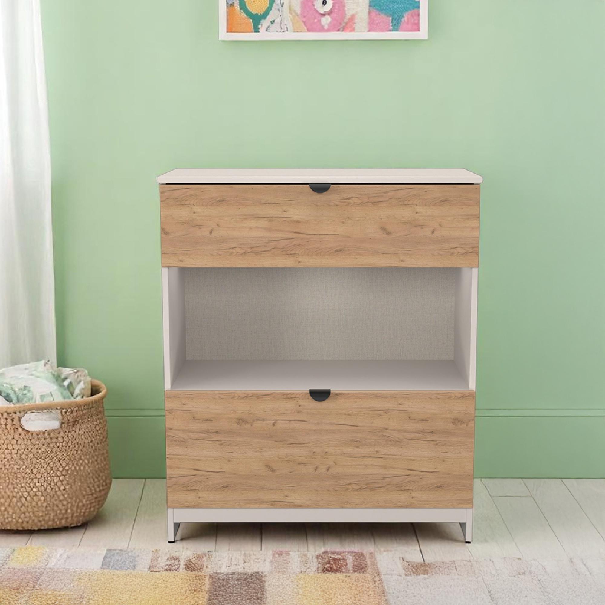 Bora Chest - 2 Drawer - Open Shelf - Deep - Gold Craft Oak and Kashmir Matt