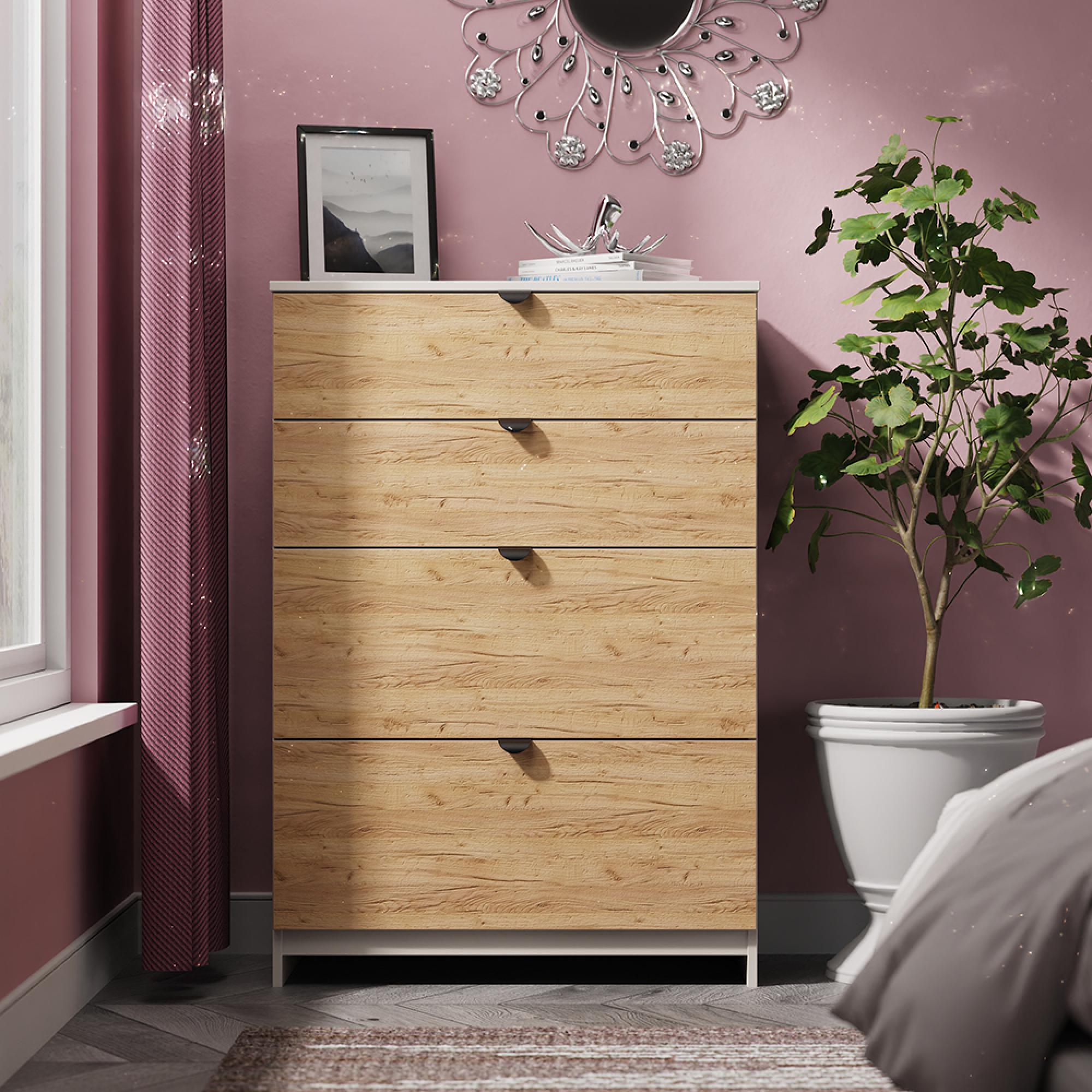 Bora Chest - 4 Drawer - Deep - Gold Craft Oak and Kashmir Matt