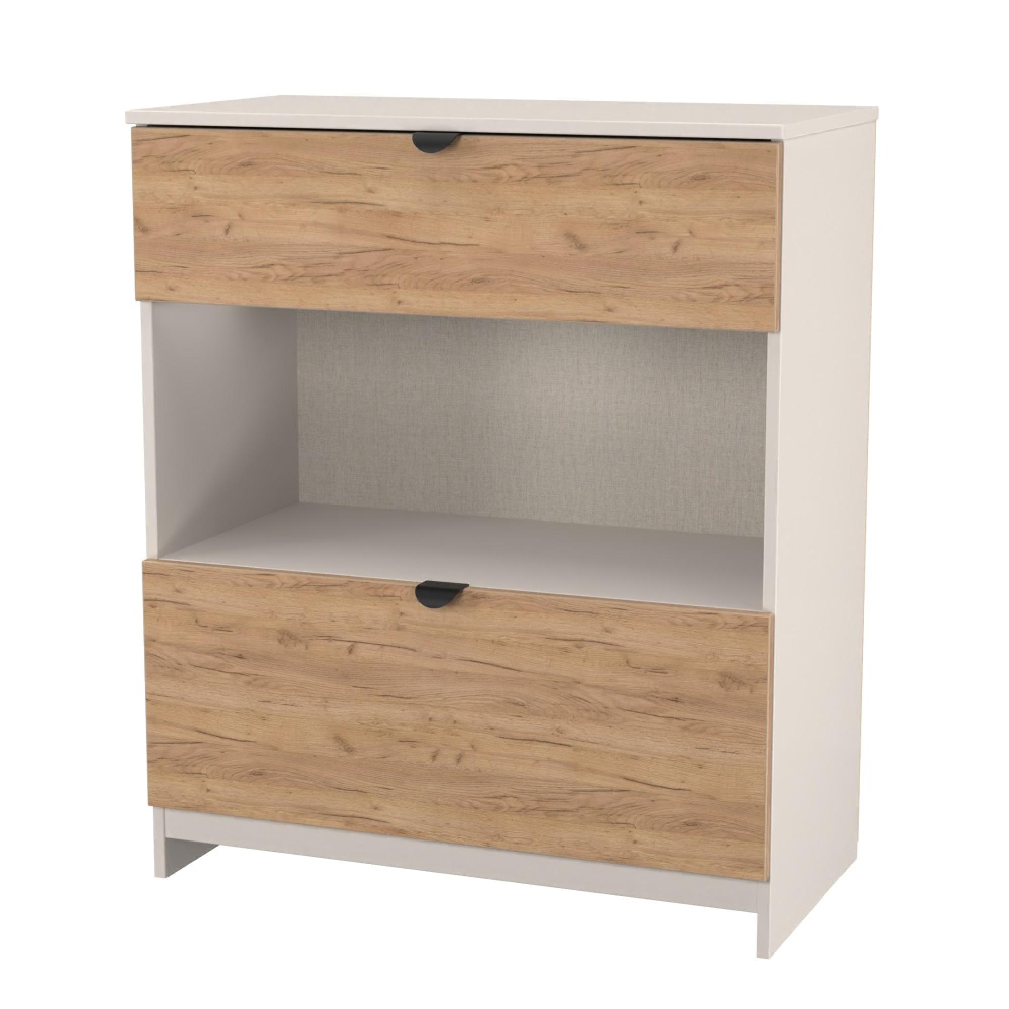 Bora Chest - 2 Drawer - Open Shelf - Deep - Gold Craft Oak and Kashmir Matt