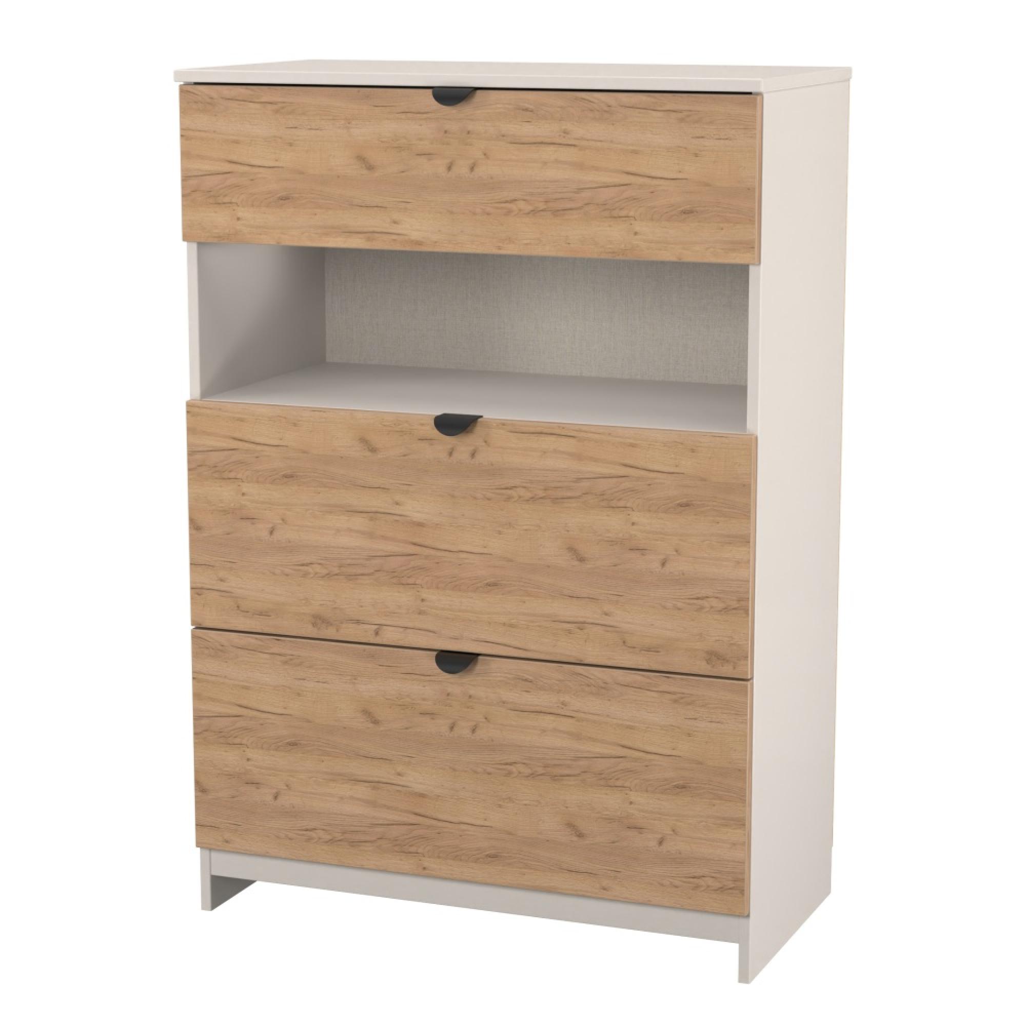 Bora Chest - 3 Drawer - Open Shelf - Deep - Gold Craft Oak and Kashmir Matt
