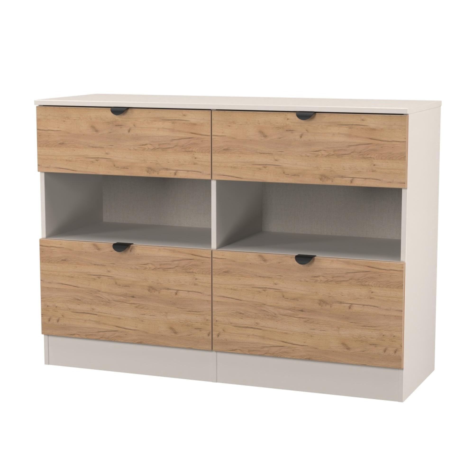 Bora Chest - 4 Drawer - Open Shelf - Midi - Gold Craft Oak and Kashmir Matt