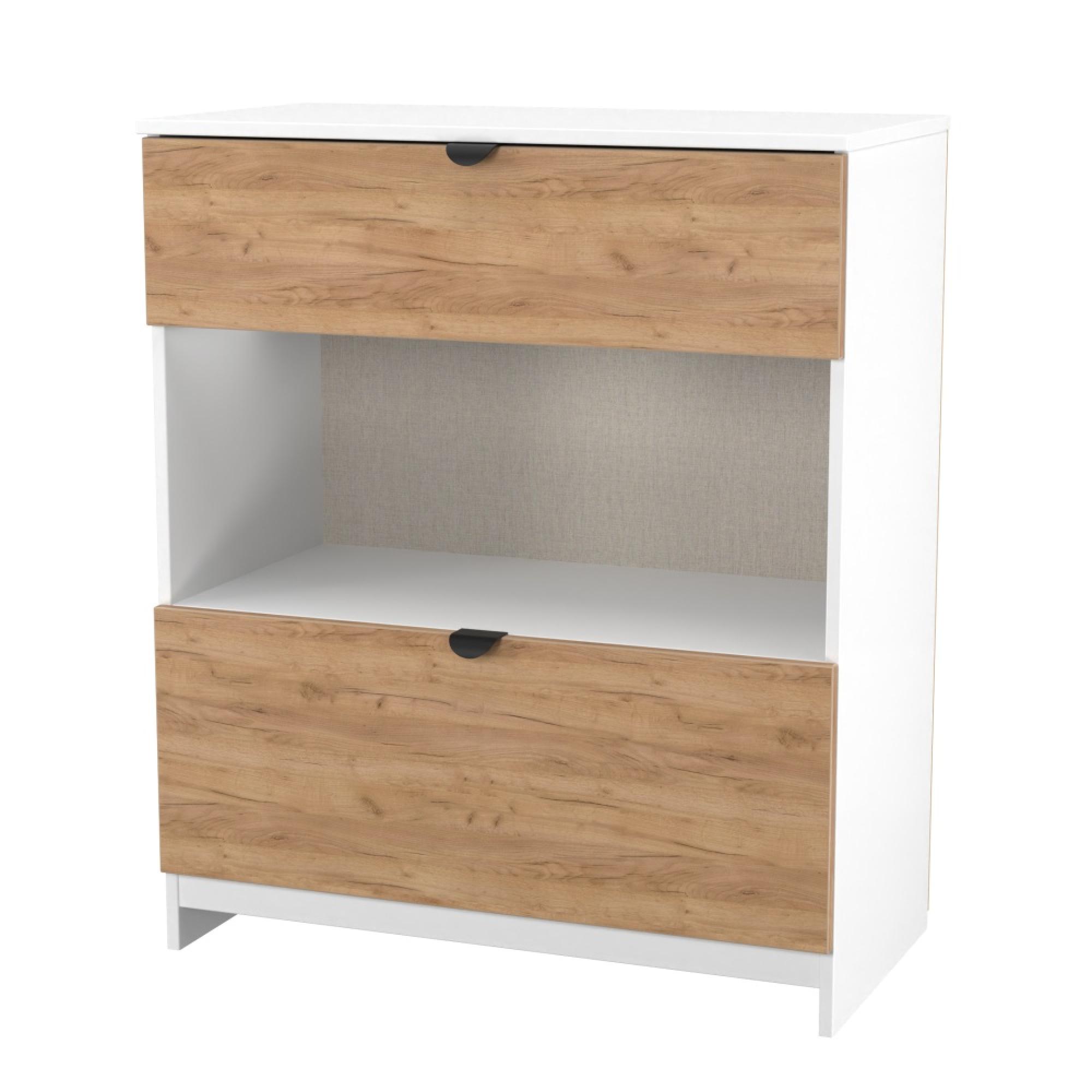 Bora Chest - 2 Drawer - Open Shelf - Deep - Gold Craft Oak and White Matt