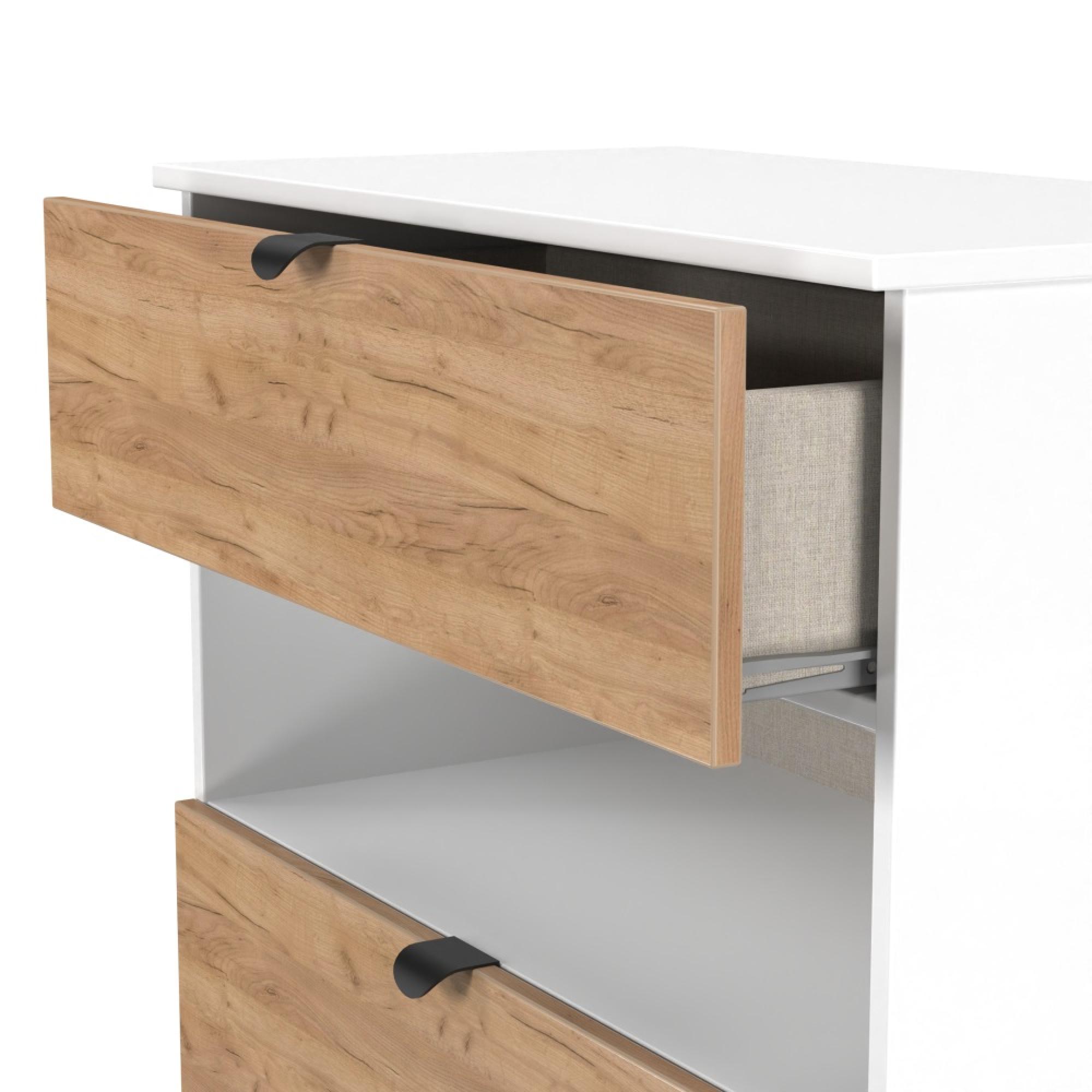 Bora Chest - 3 Drawer - Open Shelf - Deep - Gold Craft Oak and White Matt