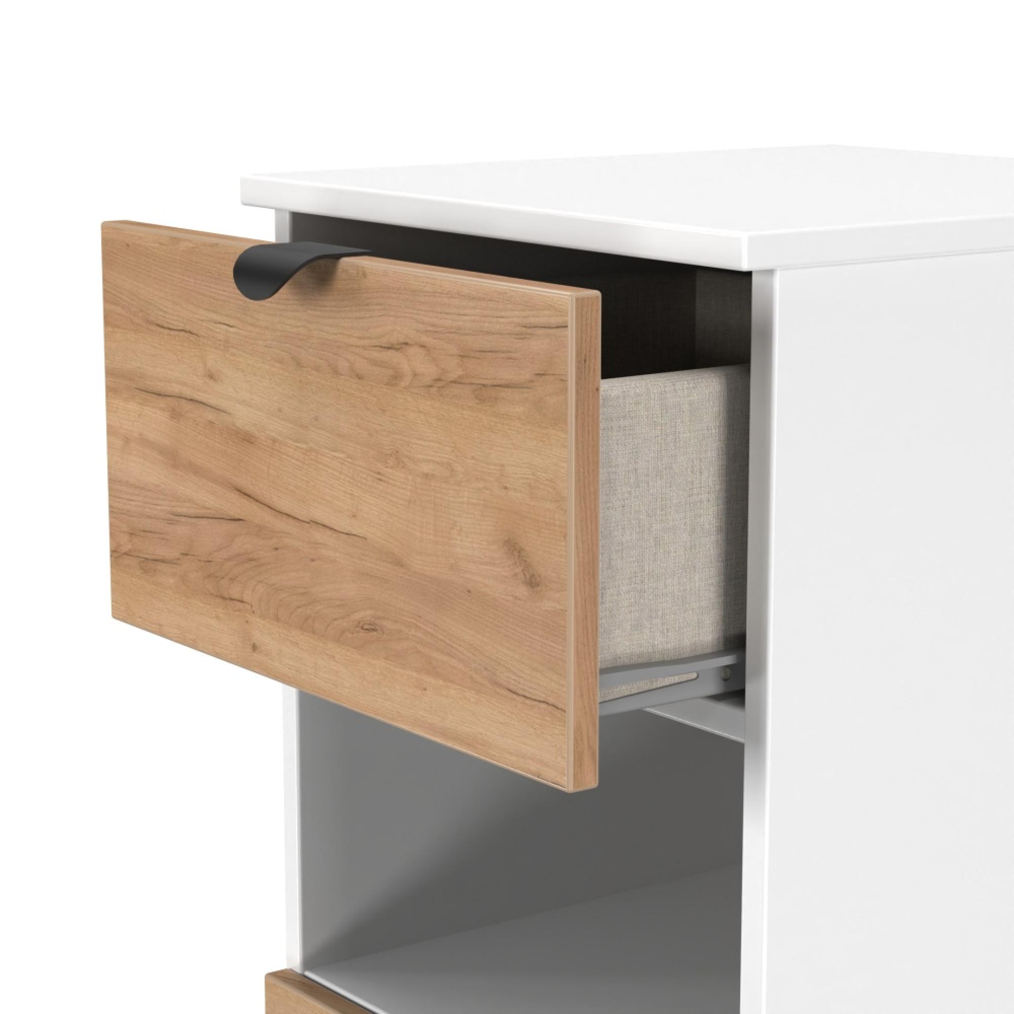 Bora Chest - 3 Drawer - Open Shelf - Gold Craft Oak and White Matt