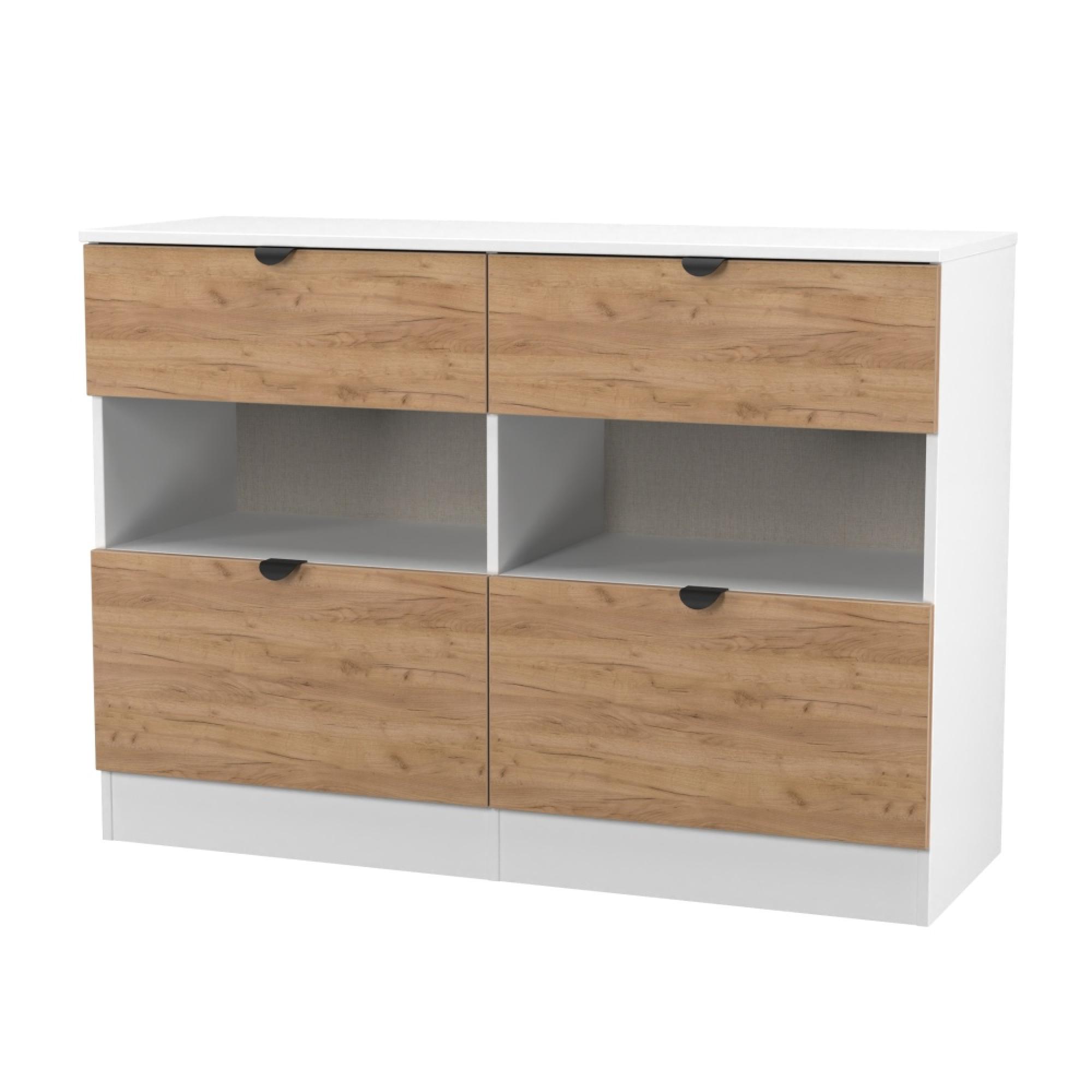 Bora Chest - 4 Drawer - Open Shelf - Midi - Gold Craft Oak and White Matt