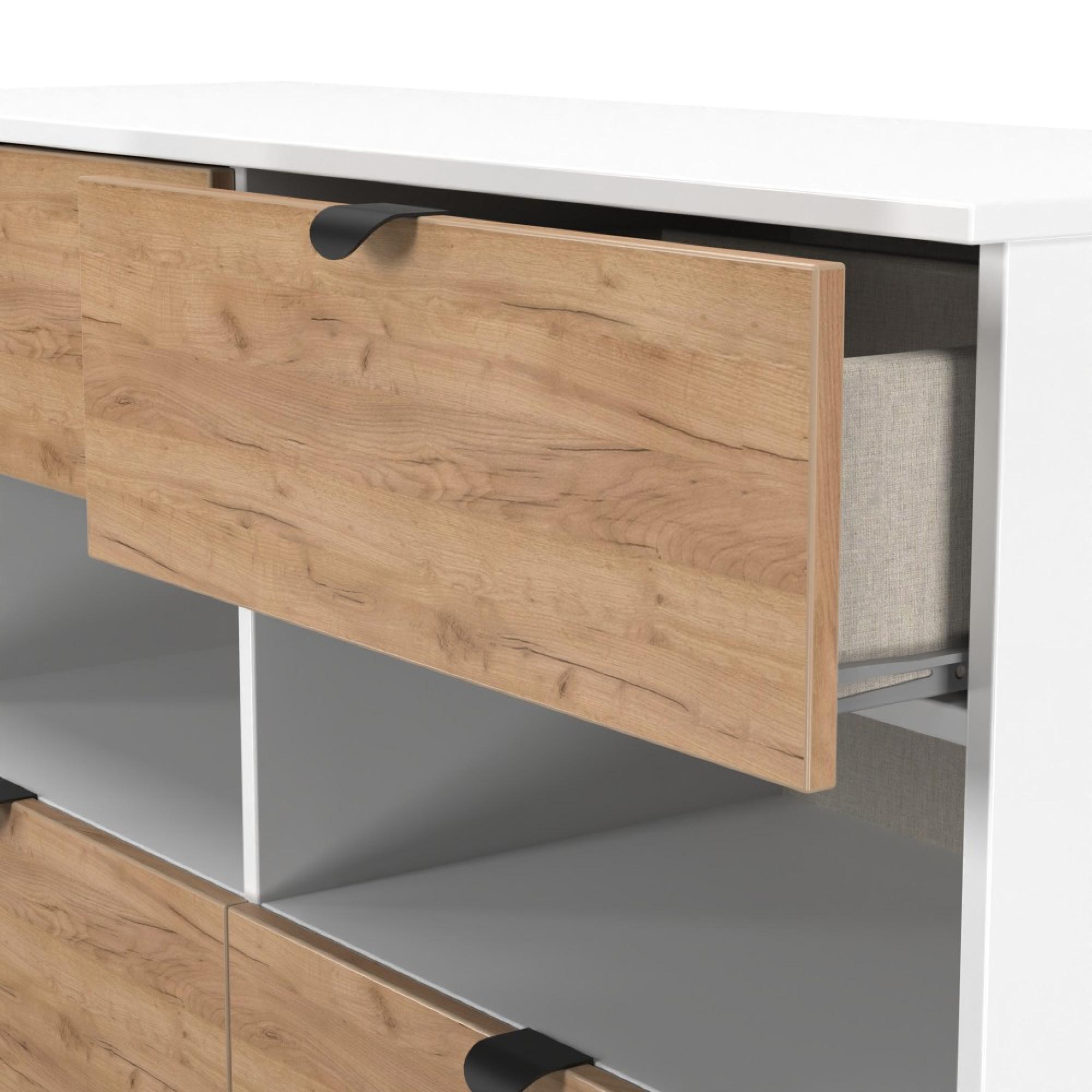 Bora Chest - 4 Drawer - Open Shelf - Midi - Gold Craft Oak and White Matt