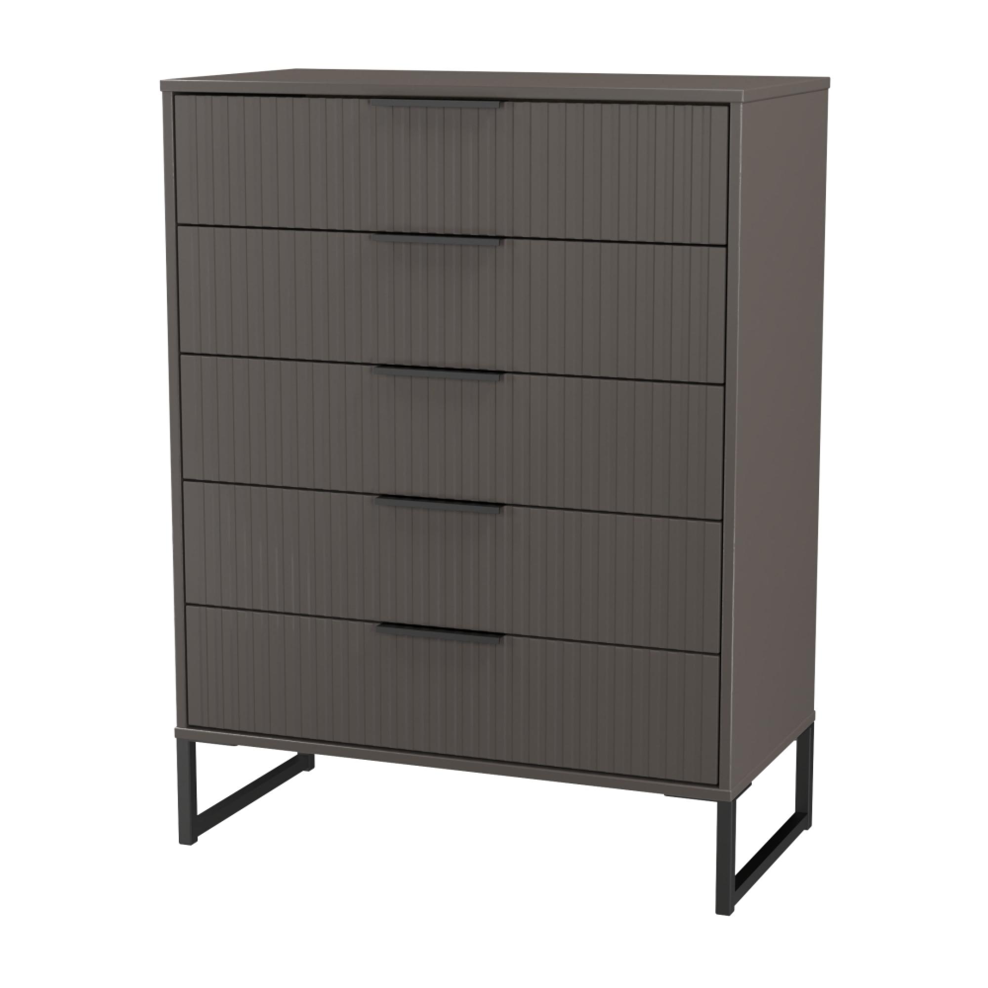 Fluted Chest - 5 Drawer - Wide - Graphite