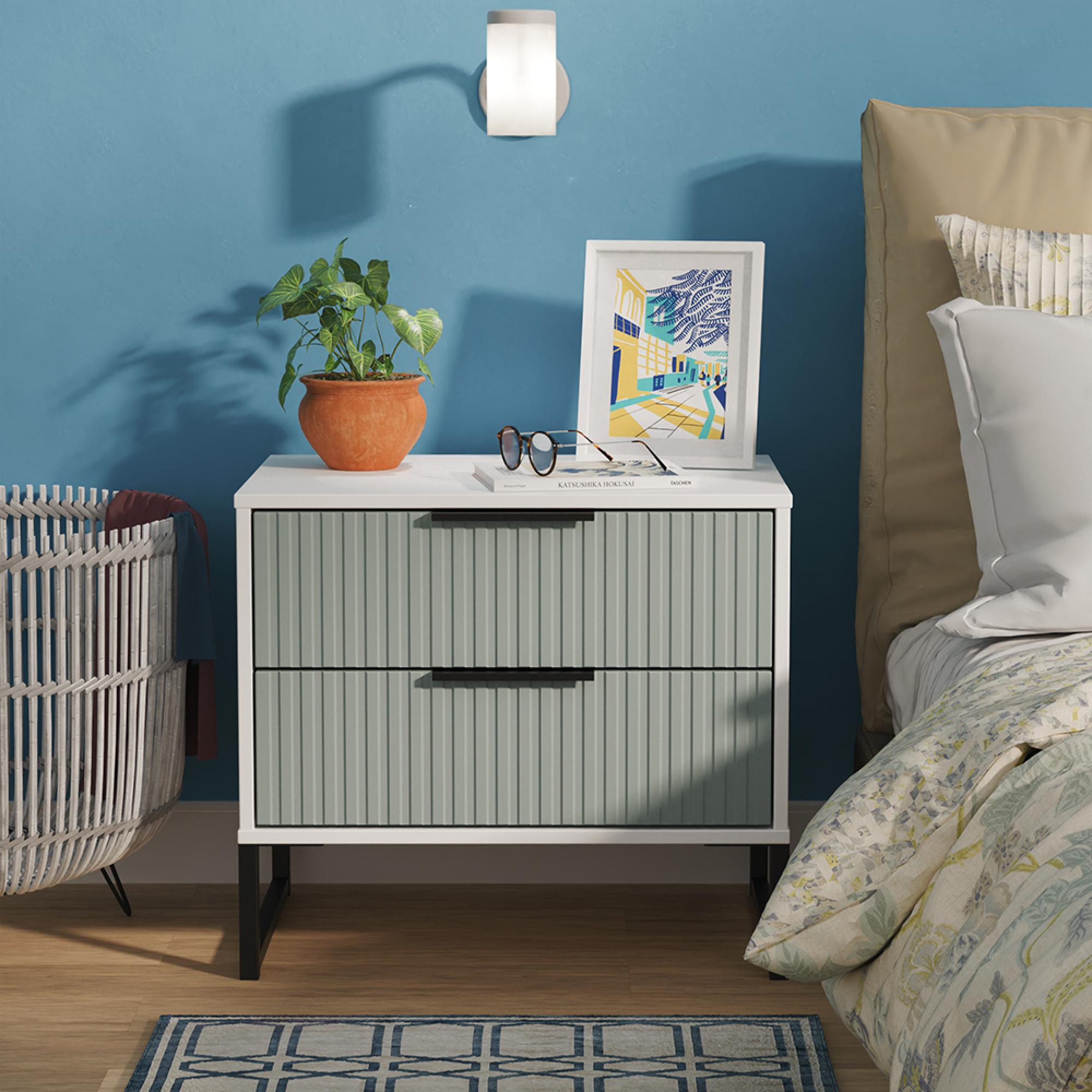 Fluted Chest - 2 Drawer - Midi - Duck and White Matt