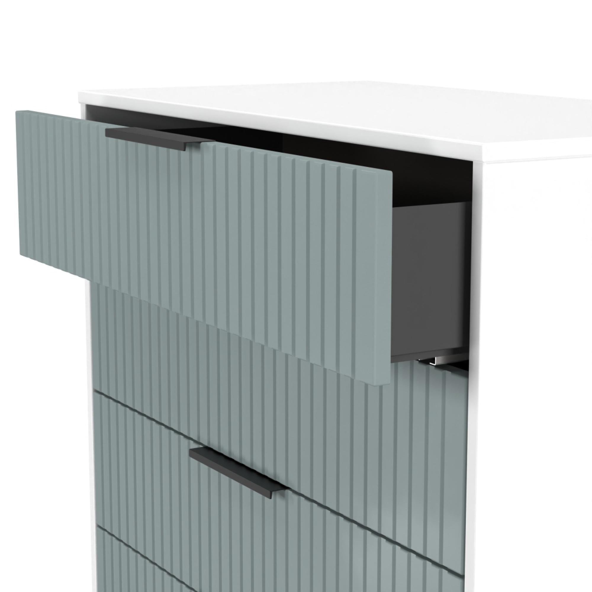Fluted Chest - 5 Drawer - Wide - Duck and White Matt