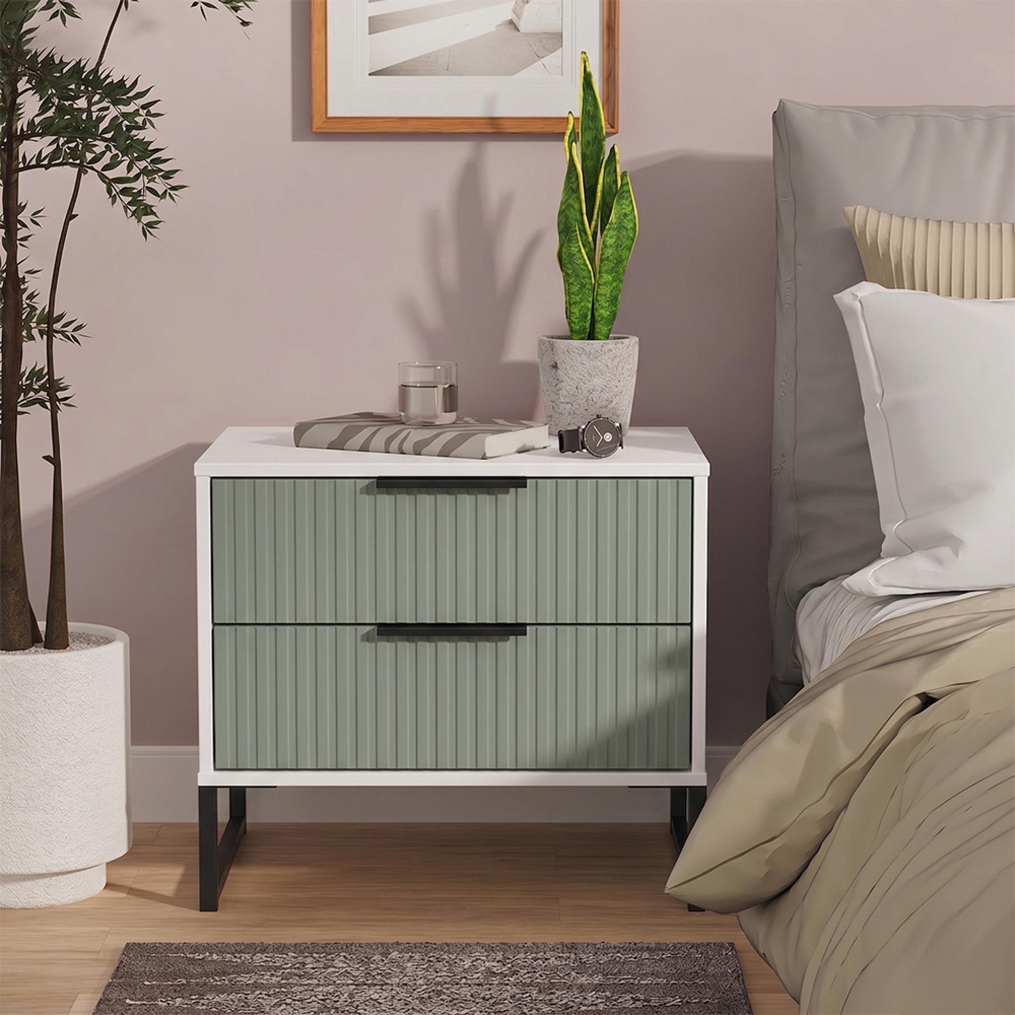 Fluted Chest - 2 Drawer - Midi - Reed Green and White Matt