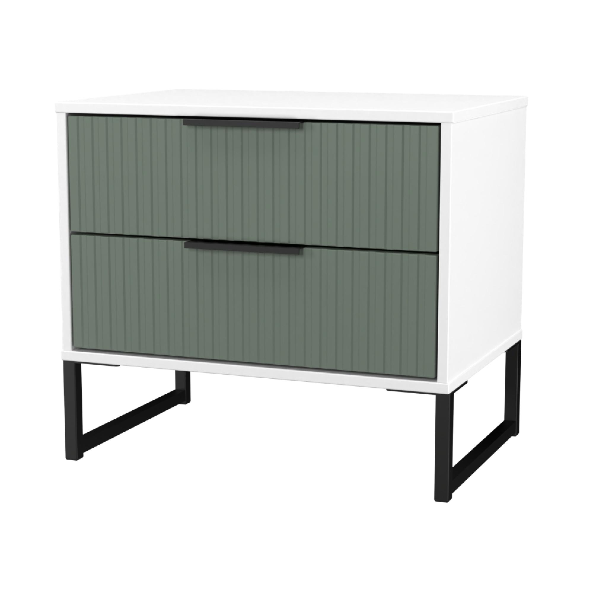 Fluted Chest - 2 Drawer - Midi - Reed Green and White Matt