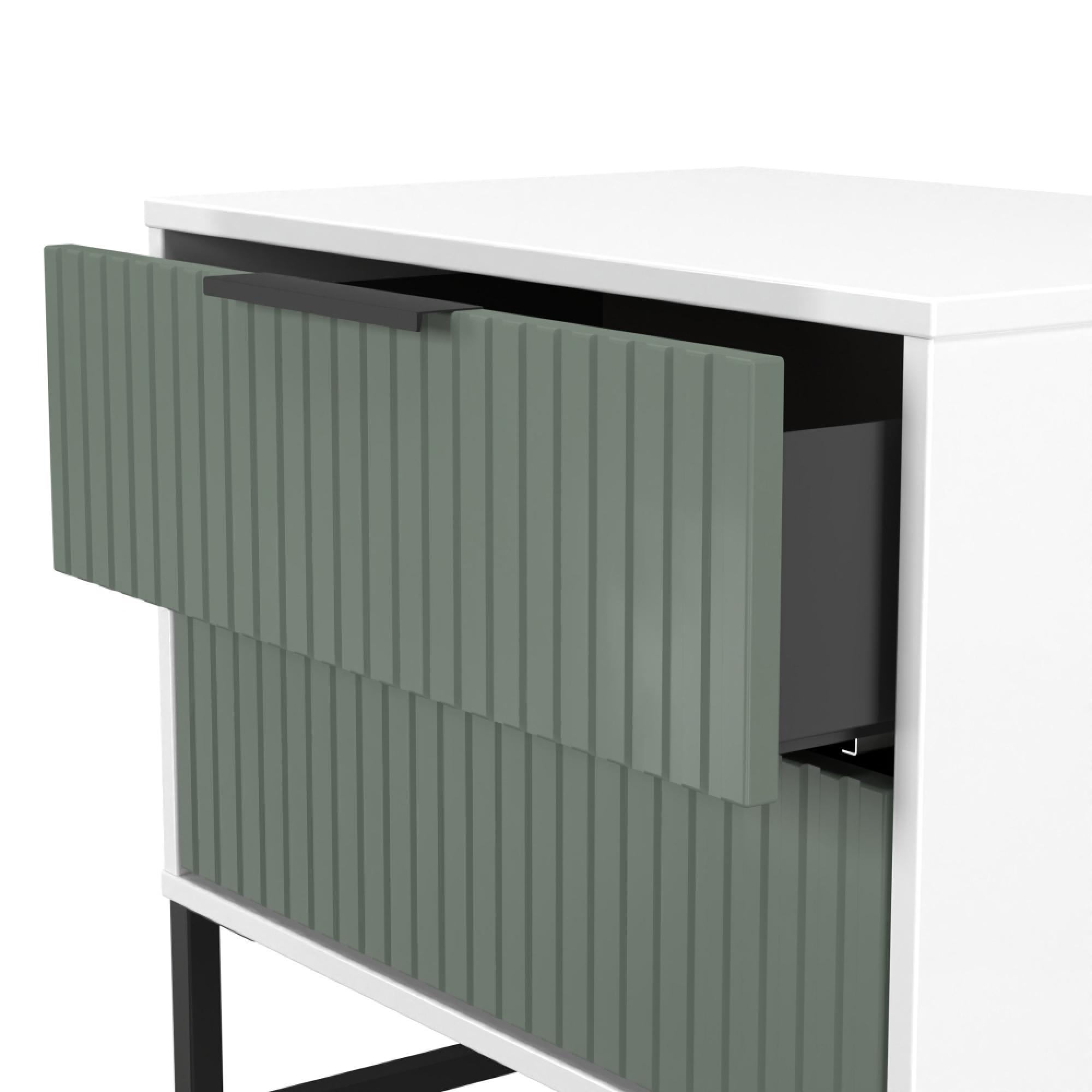 Fluted Chest - 2 Drawer - Midi - Reed Green and White Matt