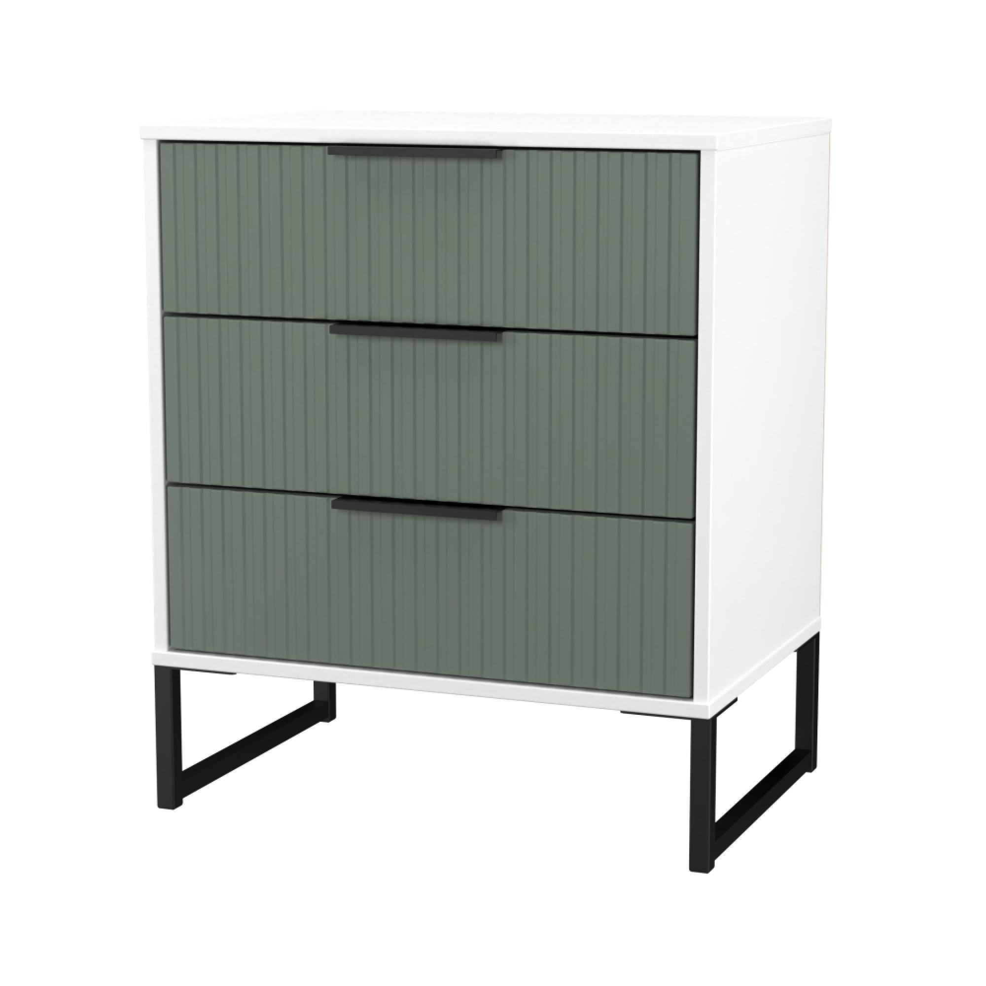 Fluted Chest - 3 Drawer - Midi - Reed Green and White Matt