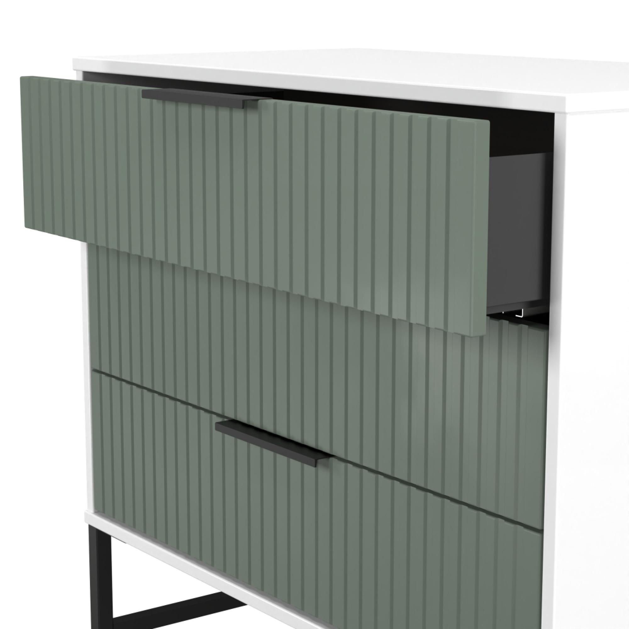 Fluted Chest - 3 Drawer - Reed Green and White Matt