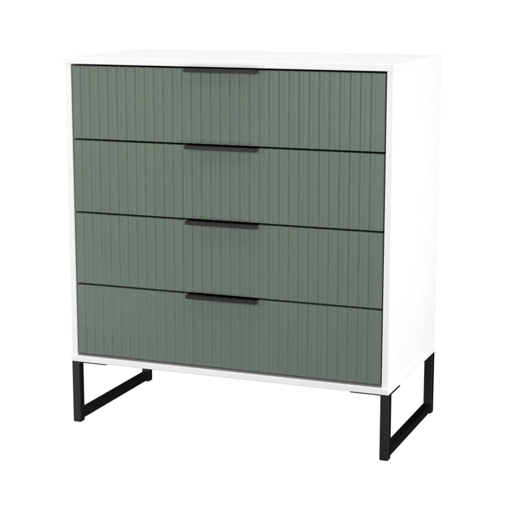 Fluted Chest - 4 Drawer - Reed Green and White Matt