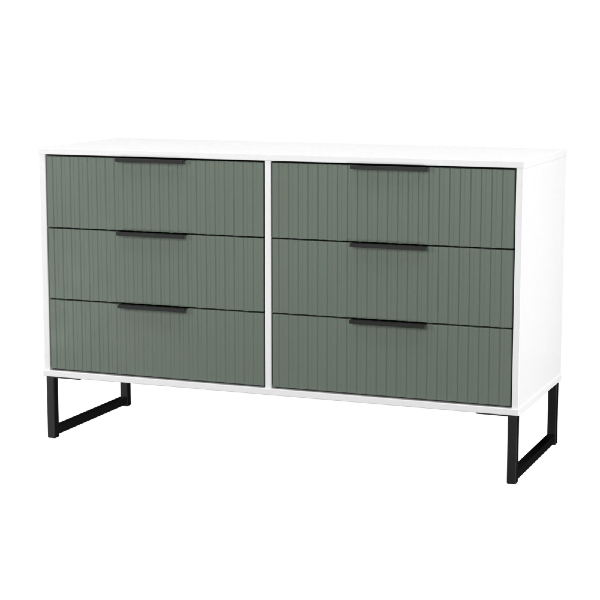 Fluted Chest - 6 Drawer - Midi - Reed Green and White Matt
