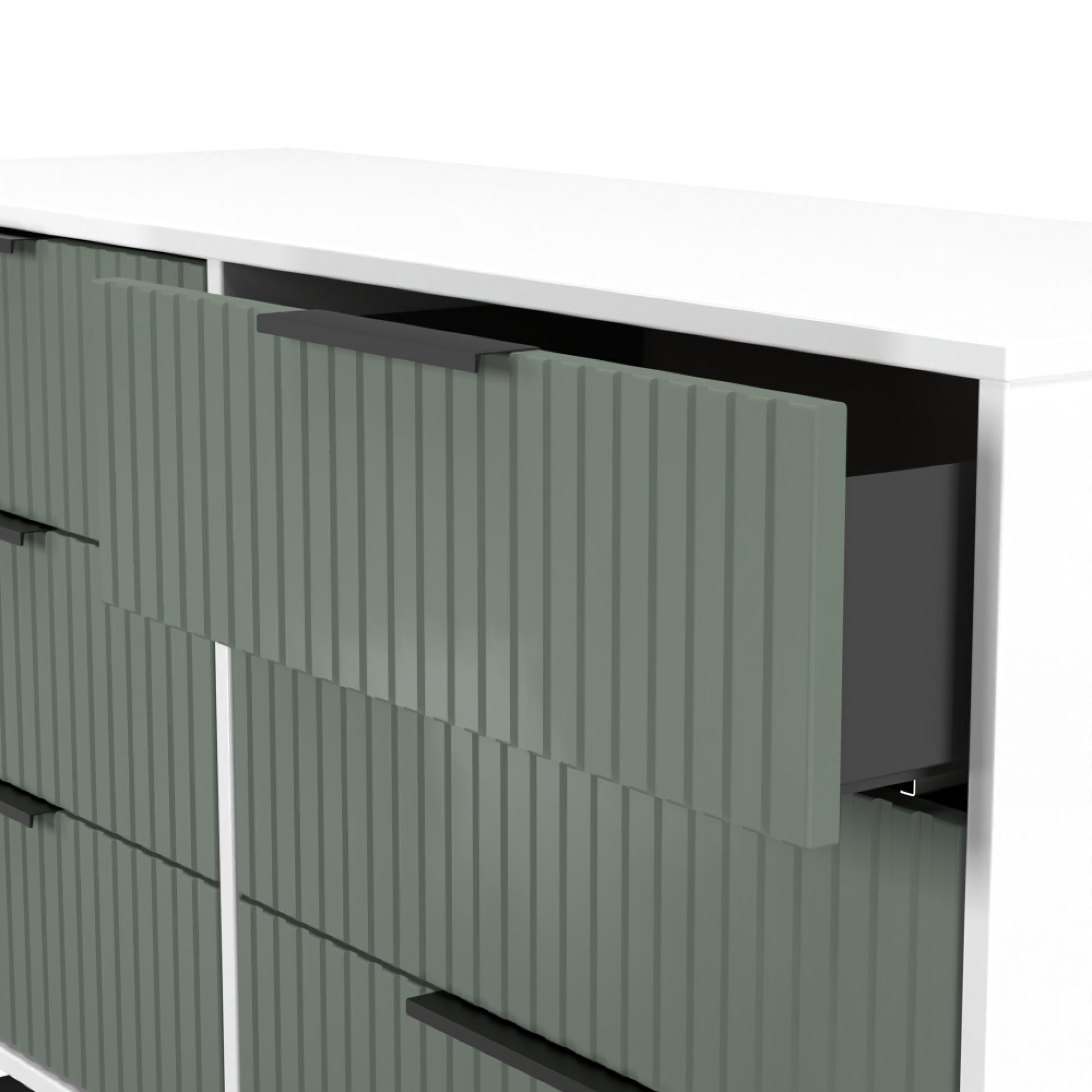 Fluted Chest - 6 Drawer - Midi - Reed Green and White Matt