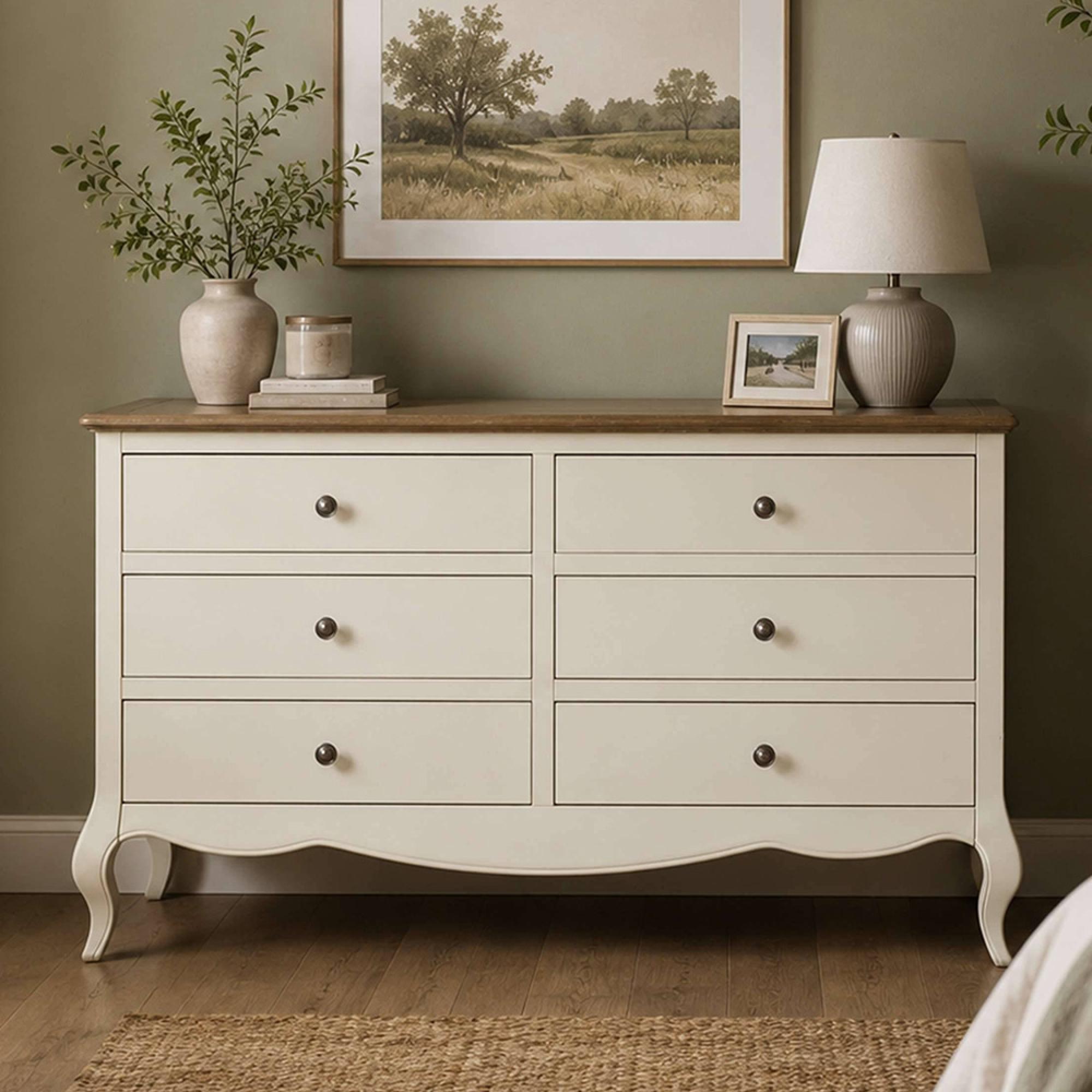 Camille Chest - 6 Drawer - Wide - French Style - Ivory