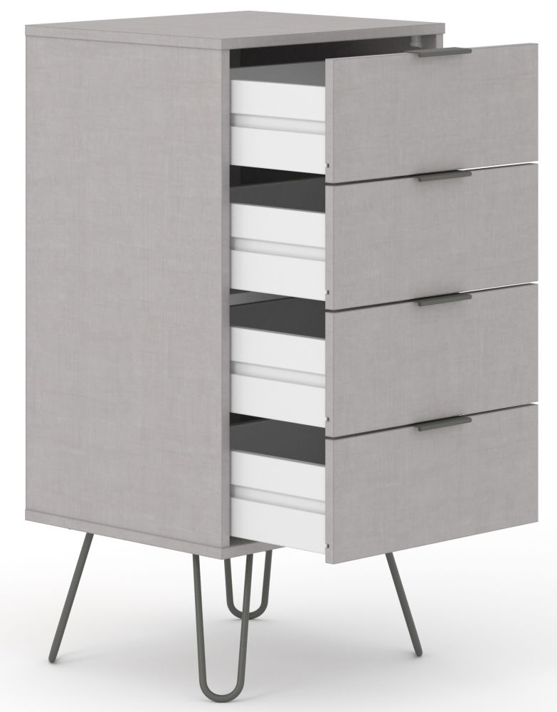 Augusta Chest - 4 Drawer Narrow - Grey - Hairpin Legs