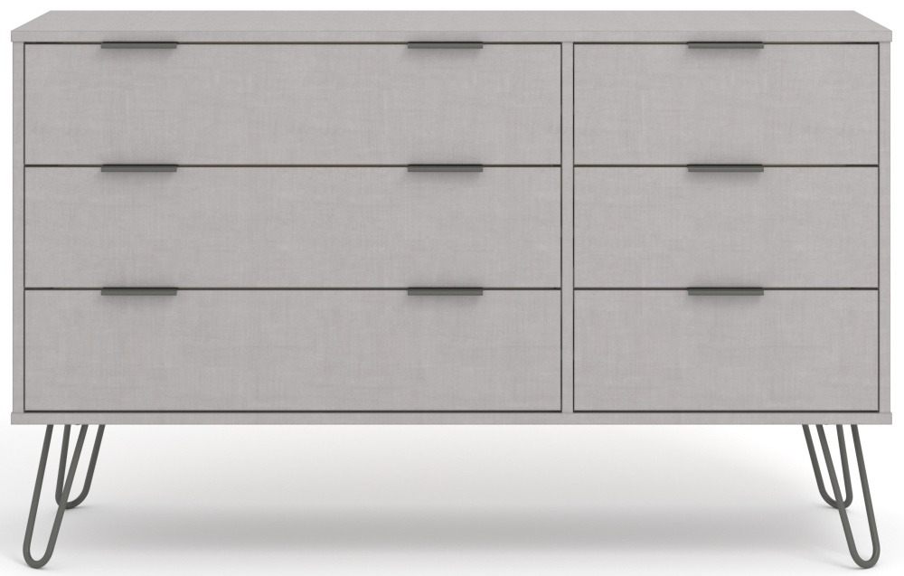 Augusta Grey 6 Drawer Wide Chest with Hairpin Legs
